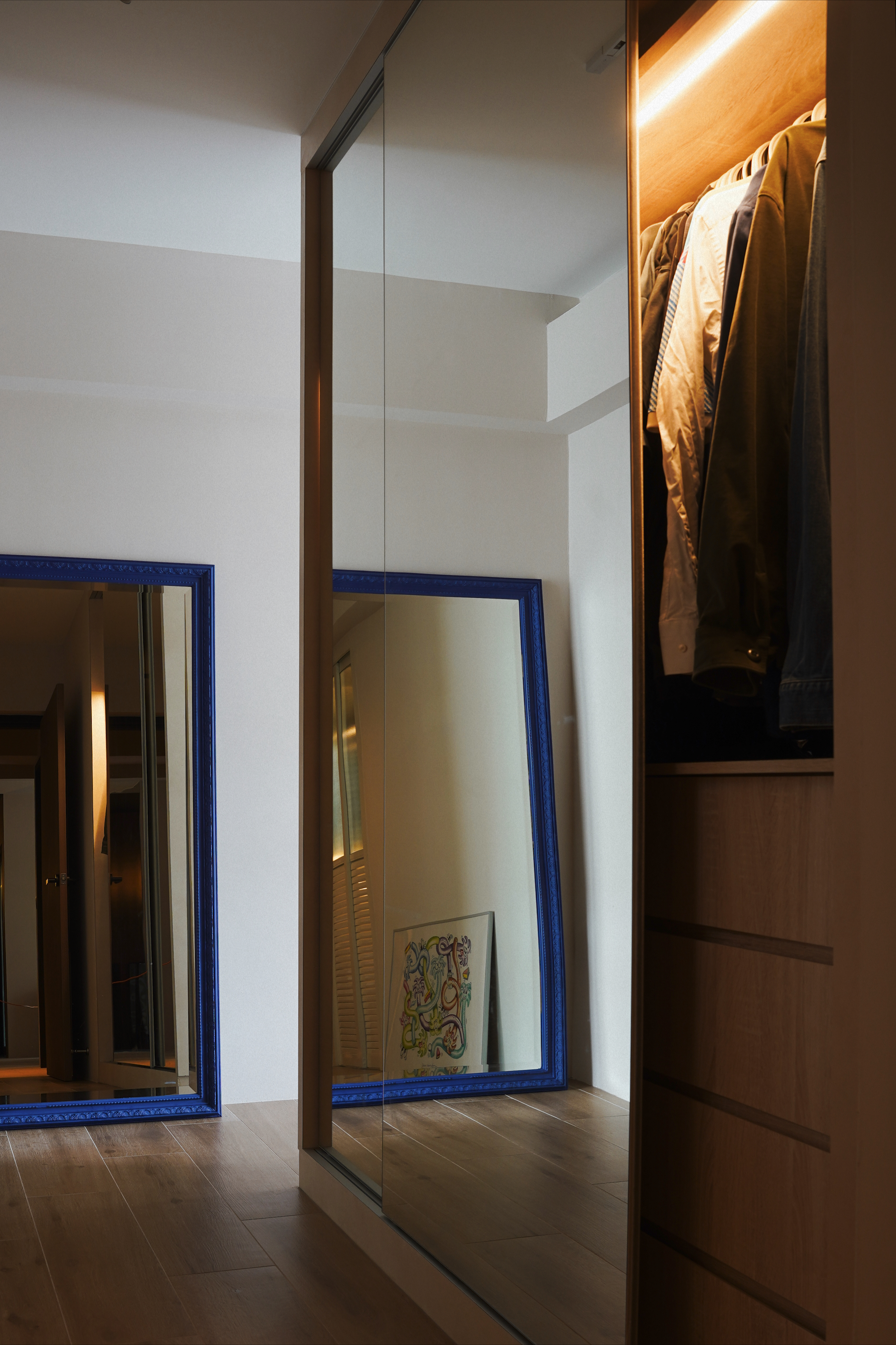 Master Bedroom Hacks: Walk-in wardrobe & dedicated rest area - Modern minimalist interior, open wardrobe, neatly arranged