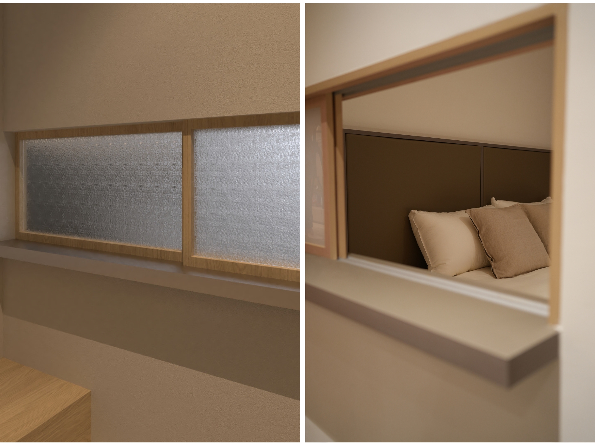Hitotema.home: How our Japanese ideas came to life - Wooden-framed window with frosted glass, beige wall, minimalist interior