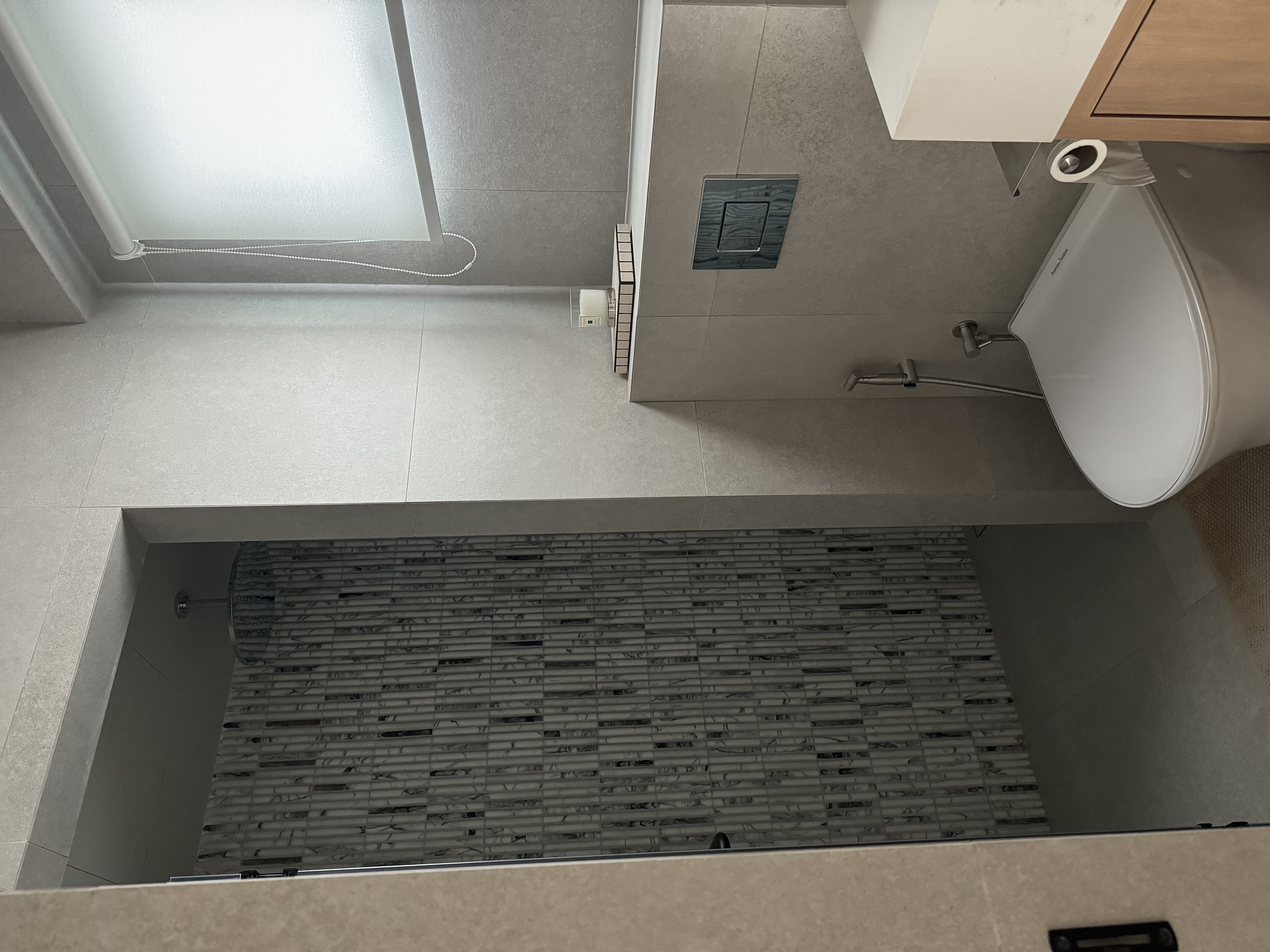 Edition Hotel Inspired House Tour | 5-Room BTO - Modern minimalist bathroom, sleek fixtures, gray tiled walls, under-sink