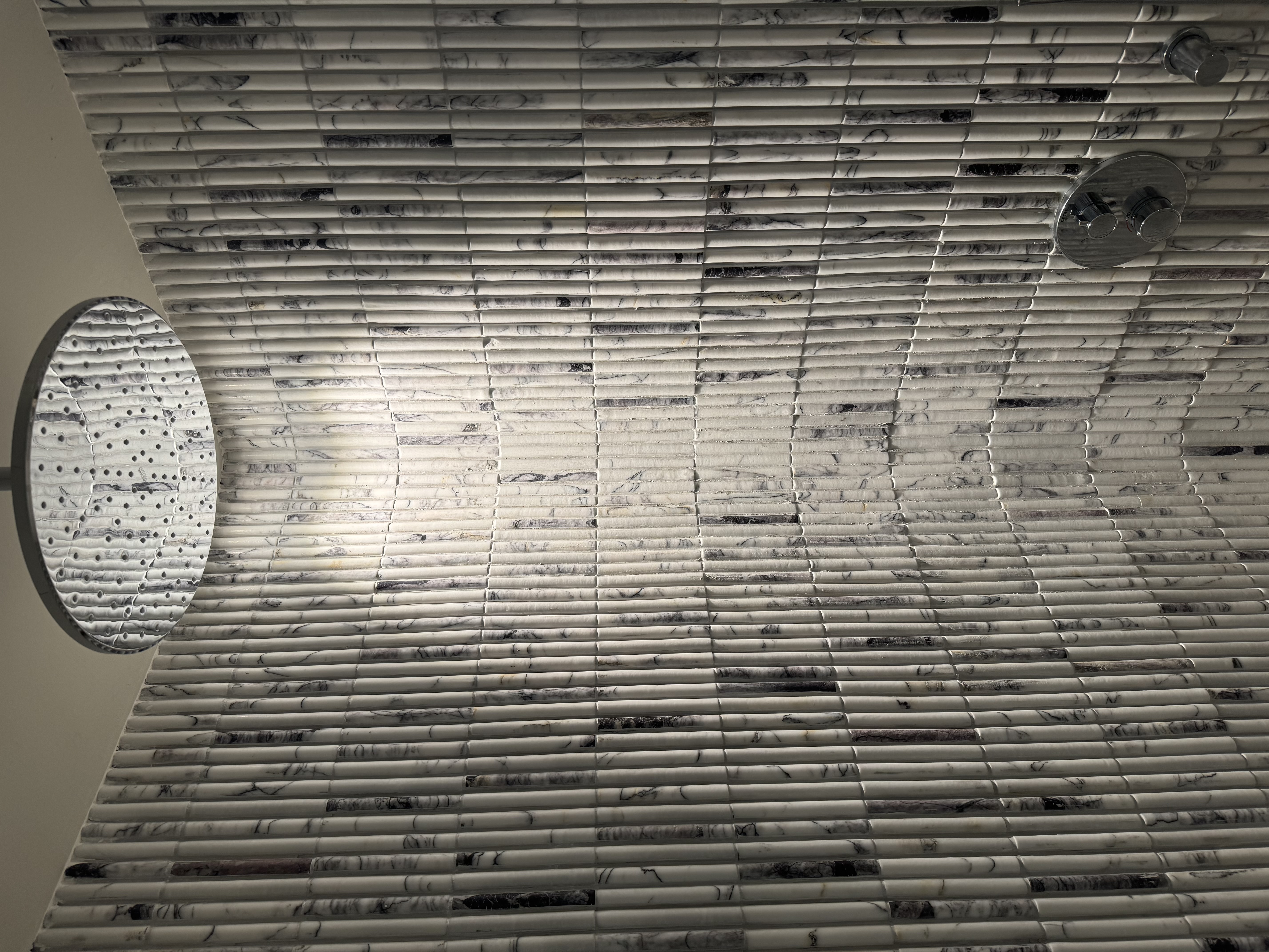 Edition Hotel Inspired House Tour | 5-Room BTO - Marble-textured ceiling, modern design, vertical blinds, circular light