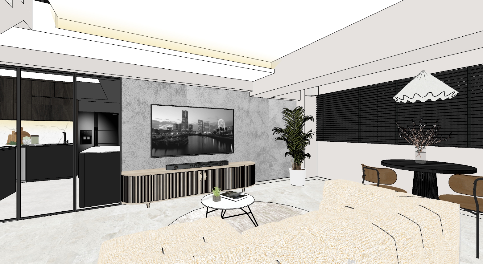 Moody and Minimalist Living Room - with no built-ins  - Modern living room, contemporary design, minimalist decor, sleek