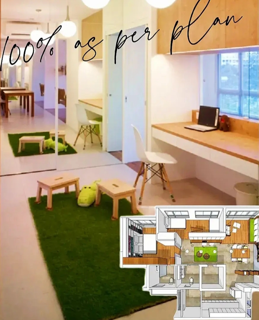 26K Cozy Rustic Home with Swing and Study Corridor - Modern workspace with green artificial grass flooring, Sleek and