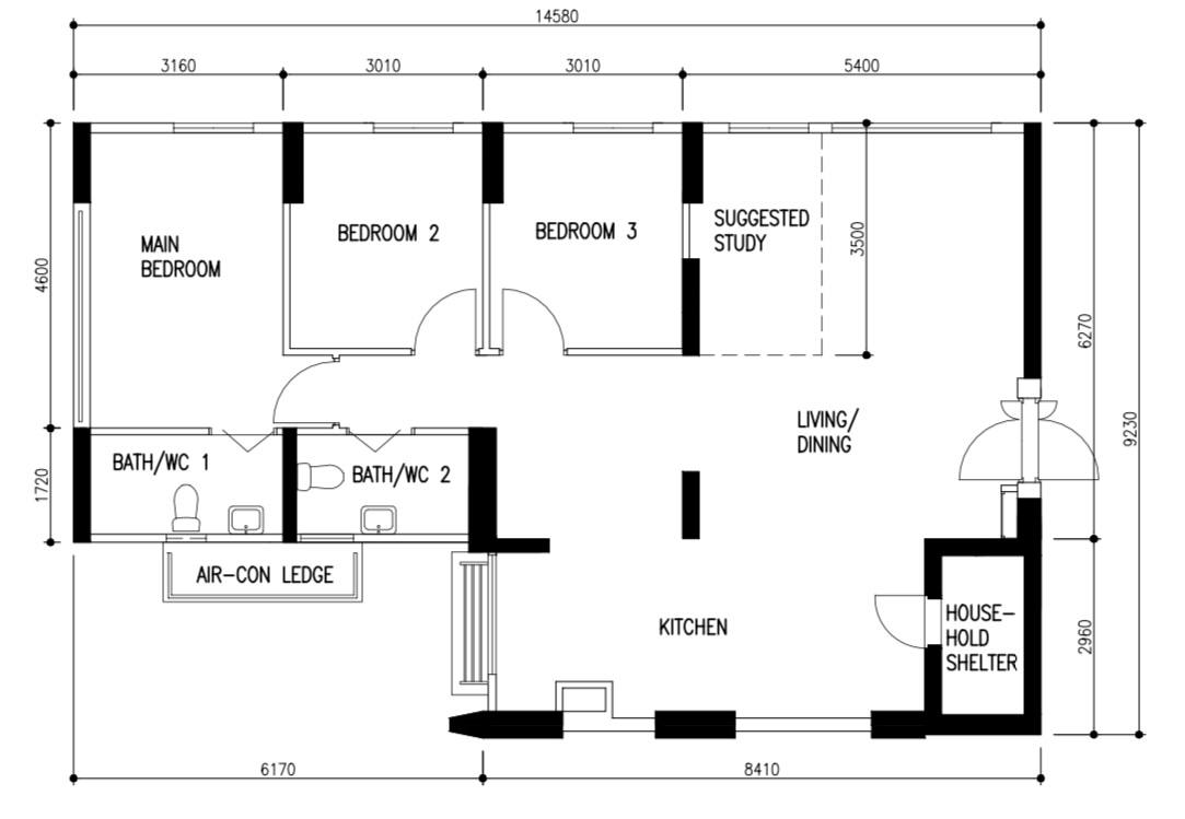 Modern Minimalist 5 Room BTO - Main bedroom, bedroom 2, bedroom 3, suggested study, living/dining, house hold shelter