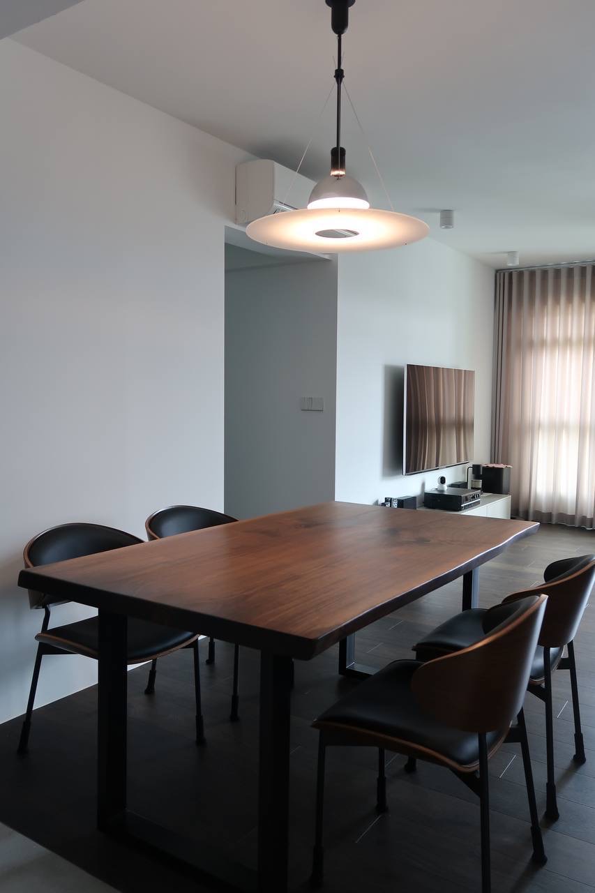 Modern Minimalist 5 Room BTO - Modern dining room with sleek wooden table and black chairs, minimalist design, contemporary