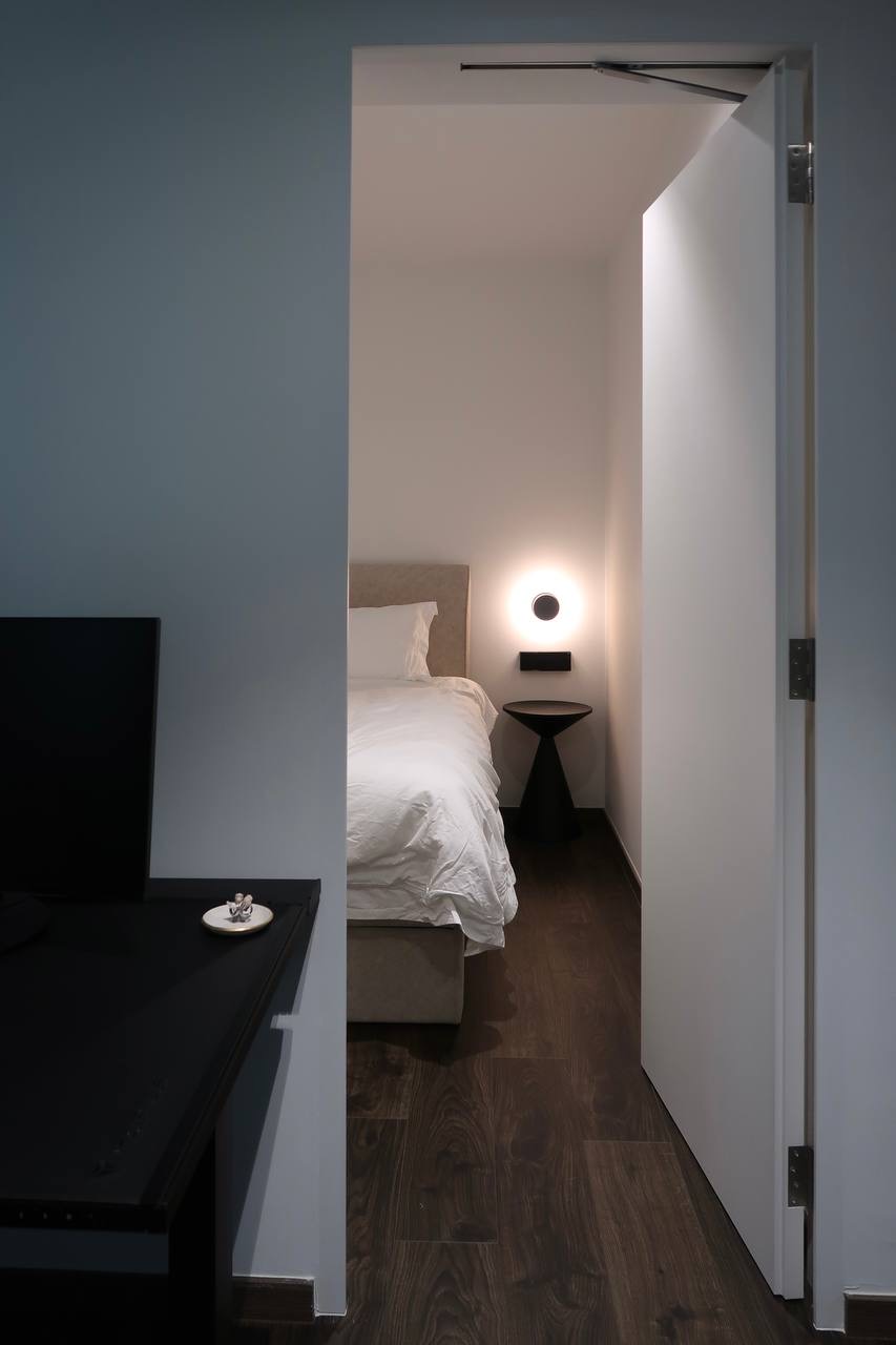 Modern Minimalist 5 Room BTO - Modern bedroom, minimalist design, cozy bed, white bedding, bedside table, round light