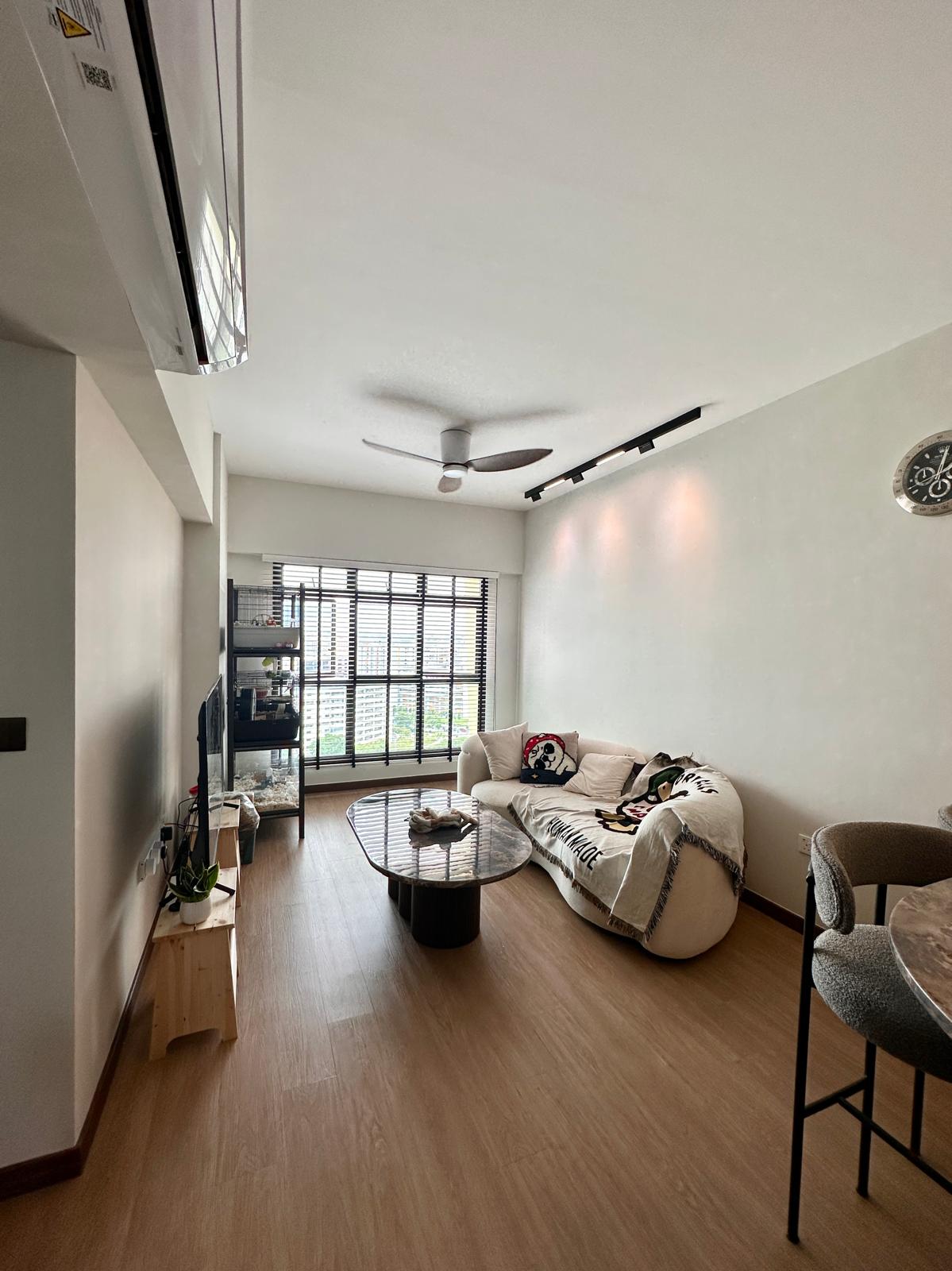 House Tour: Minimalist Home Reno for S$37K | Tampines - Modern living room with sleek design, spacious layout, wooden