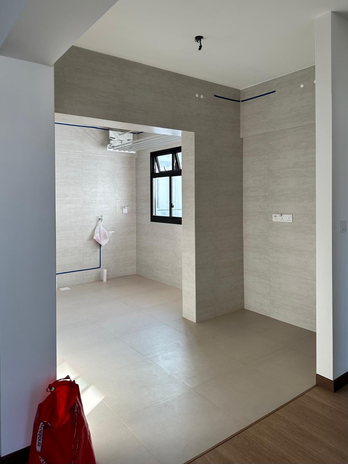 House Tour: Minimalist Home Reno for S$37K | Tampines - Modern minimalist bathroom, light gray tiles, large window, recessed