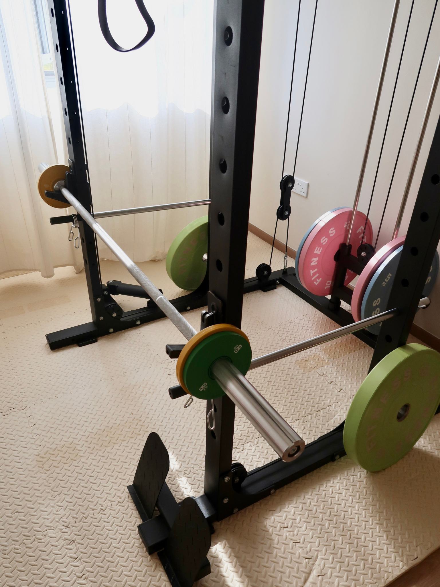 The Evolution Of My Home Gym From A Makeshift Kitchen - barbell rack, weightlifting, gym equipment, black and silver, metal