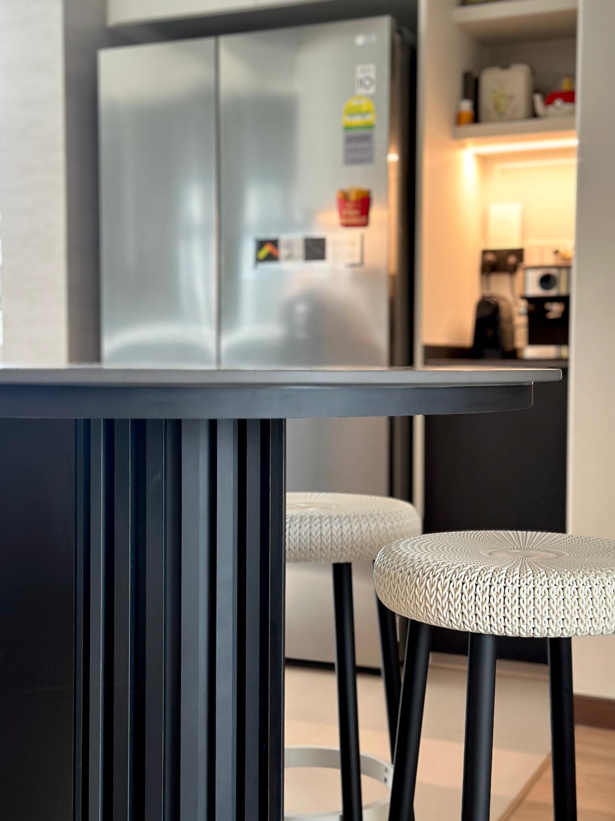 House Tour: Minimalist Home Reno for S$37K | Tampines - modern kitchen, stainless steel refrigerator, black countertop, white