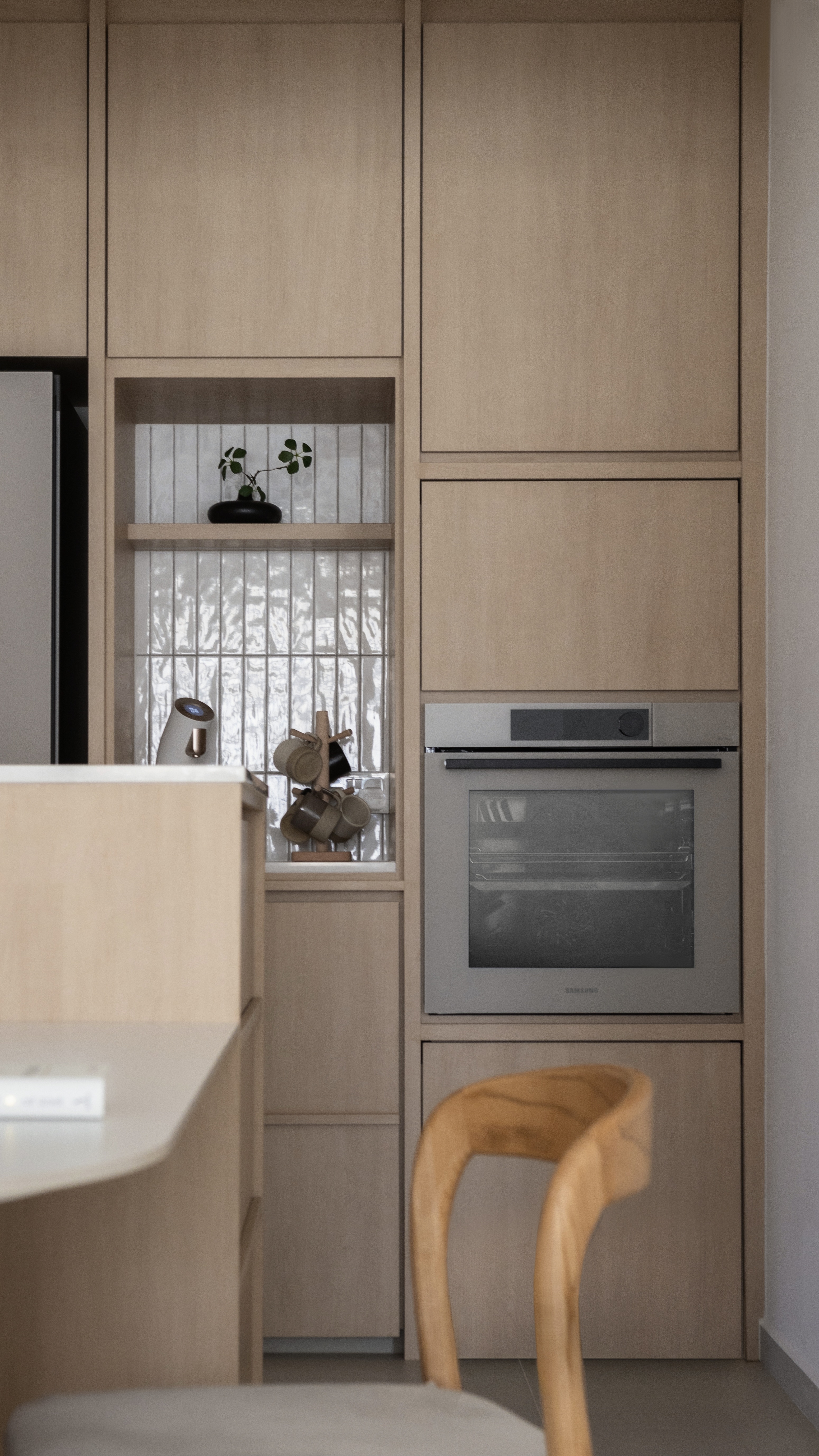 Our House Tour: Inside our warm and cosy 5-room BTO - Wooden kitchen cabinetry, modern design, light beige color, sleek