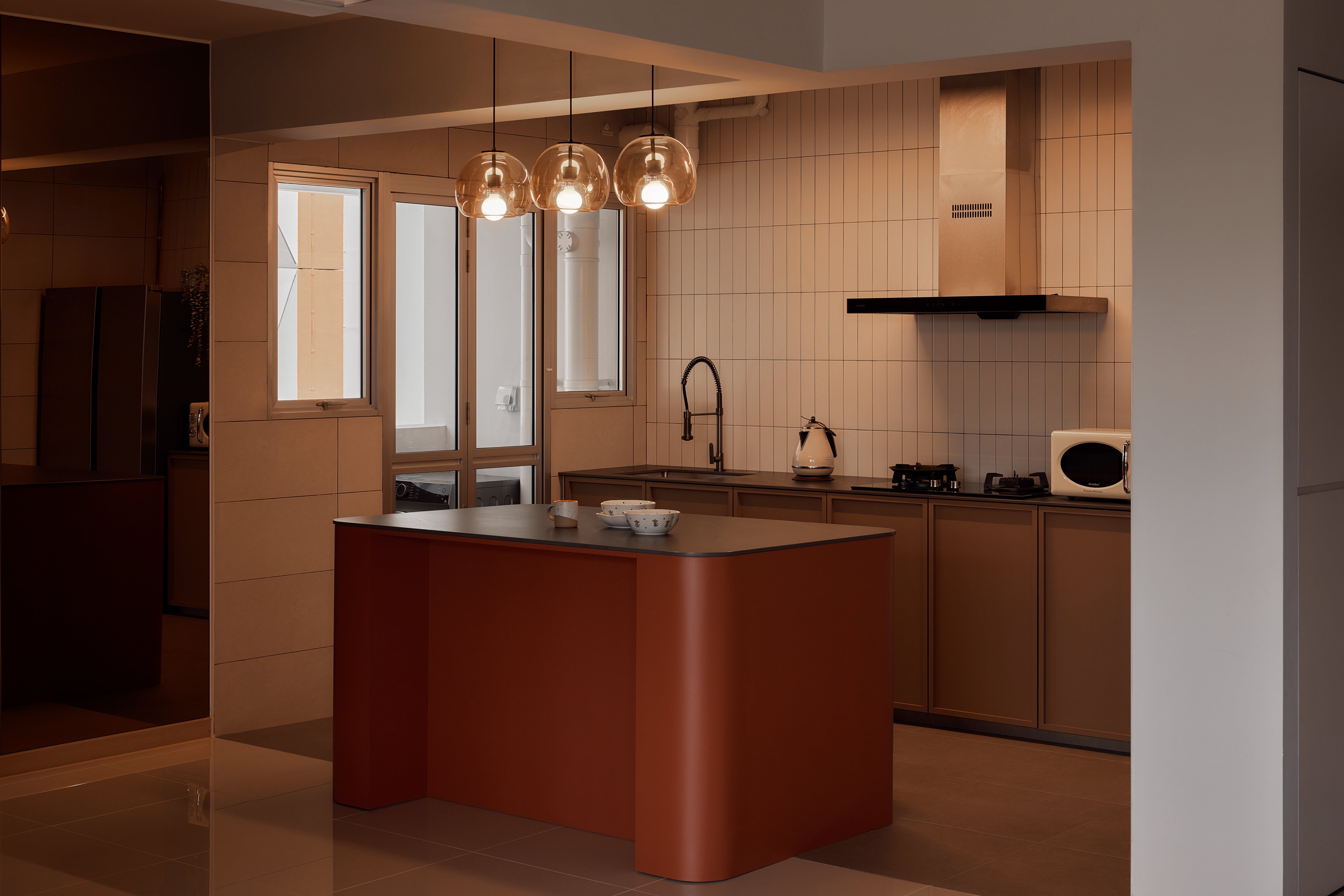 Before & After: Our 5-Room BTO Kitchen Transformation 👨🏽‍🍳🏠 - Modern kitchen with minimalist design, warm lighting, brown