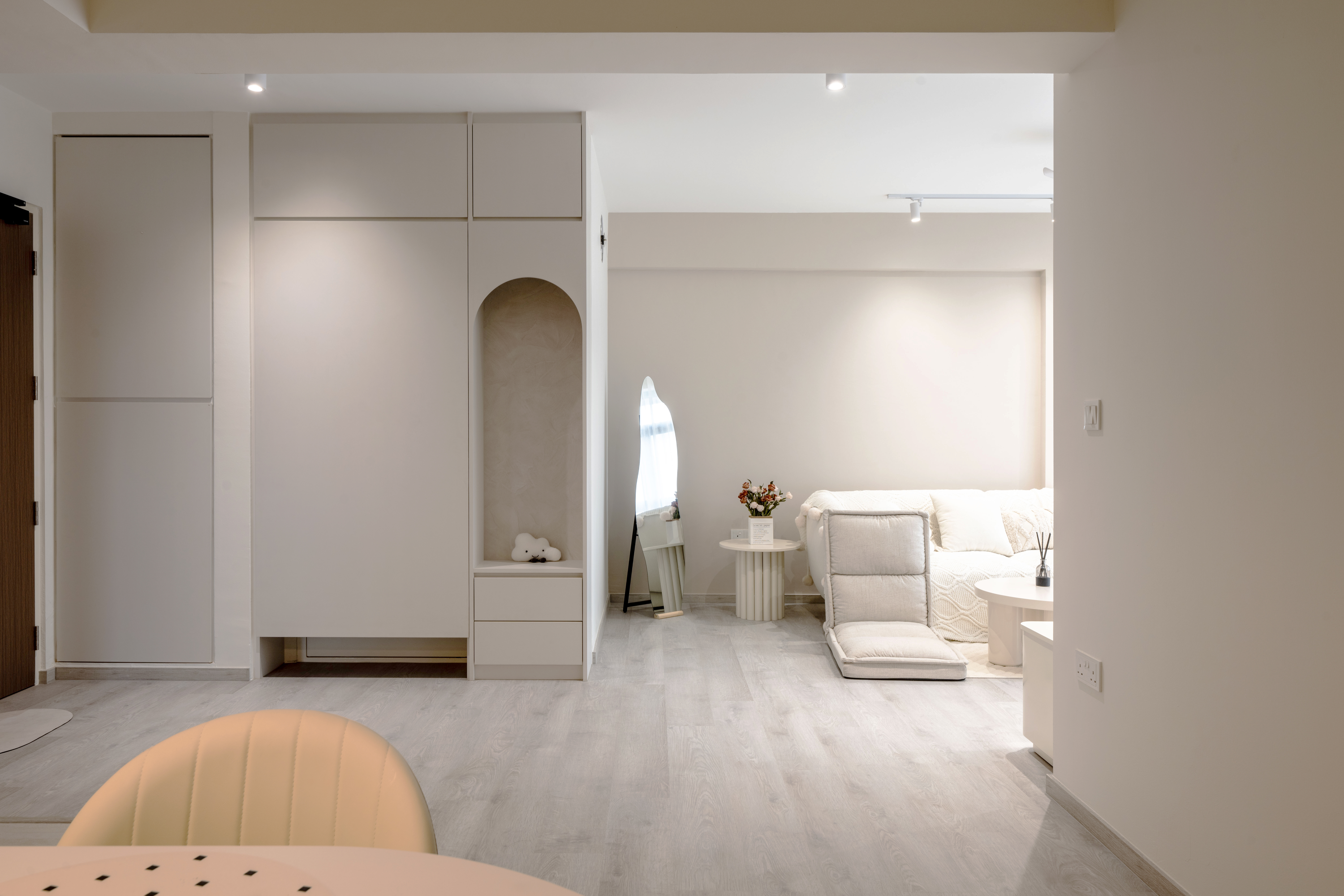 Minimalistic and cozy home for under 34k | 4-room BTO in Tengah - Minimalist living room with modern furniture, neutral color