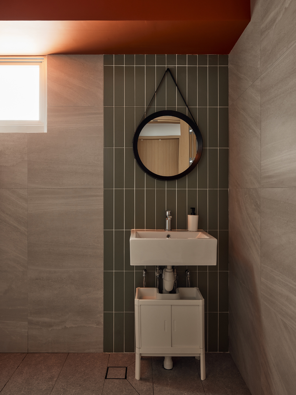 Renders vs Reality: His vs Hers Bathroom 🧼 - Modern bathroom, minimalist design, sleek fixtures, round mirror, dark green