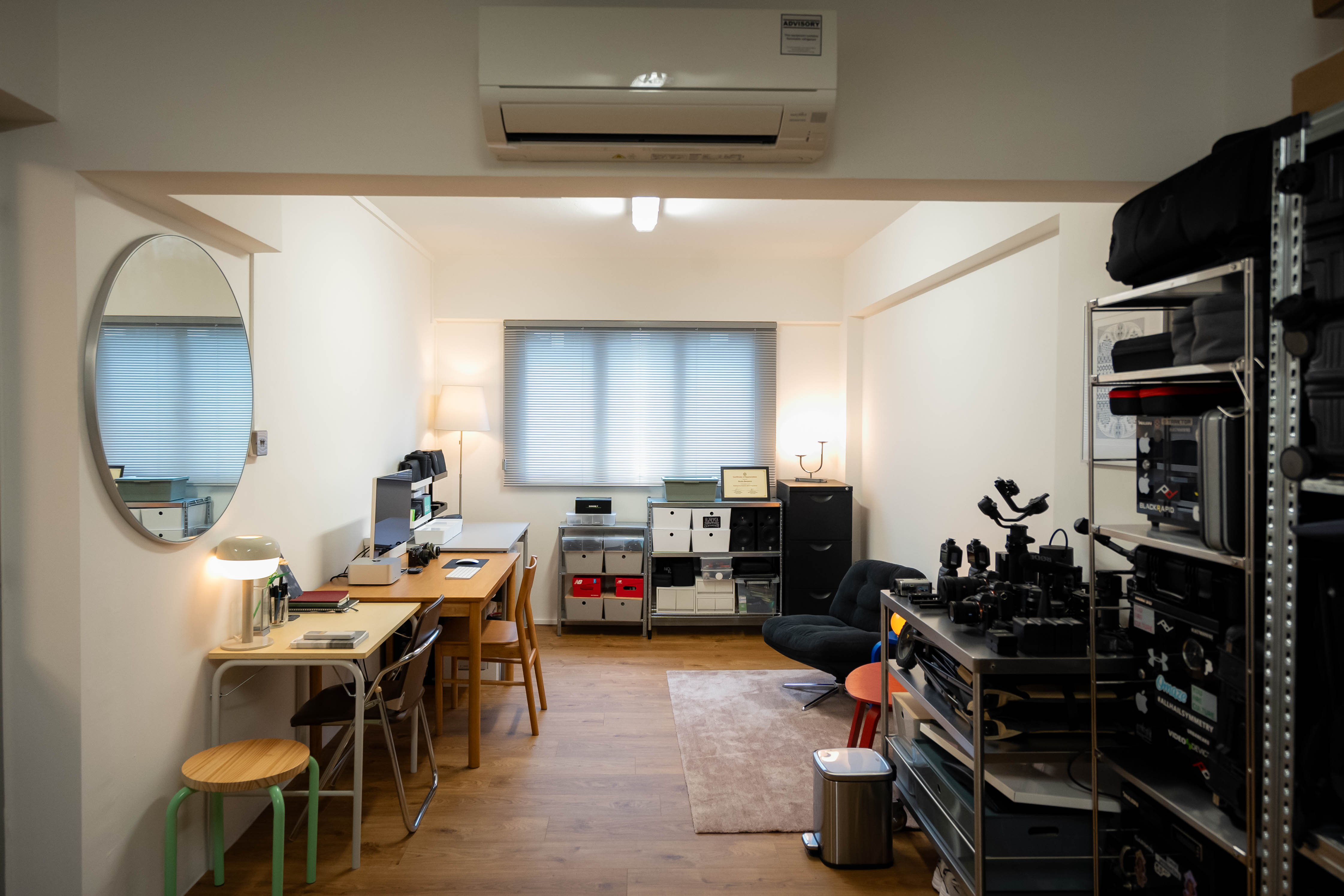 80k 4room HDB transformation: A cosy home photography studio tour! - Modern workspace with ergonomic furniture, sleek desk