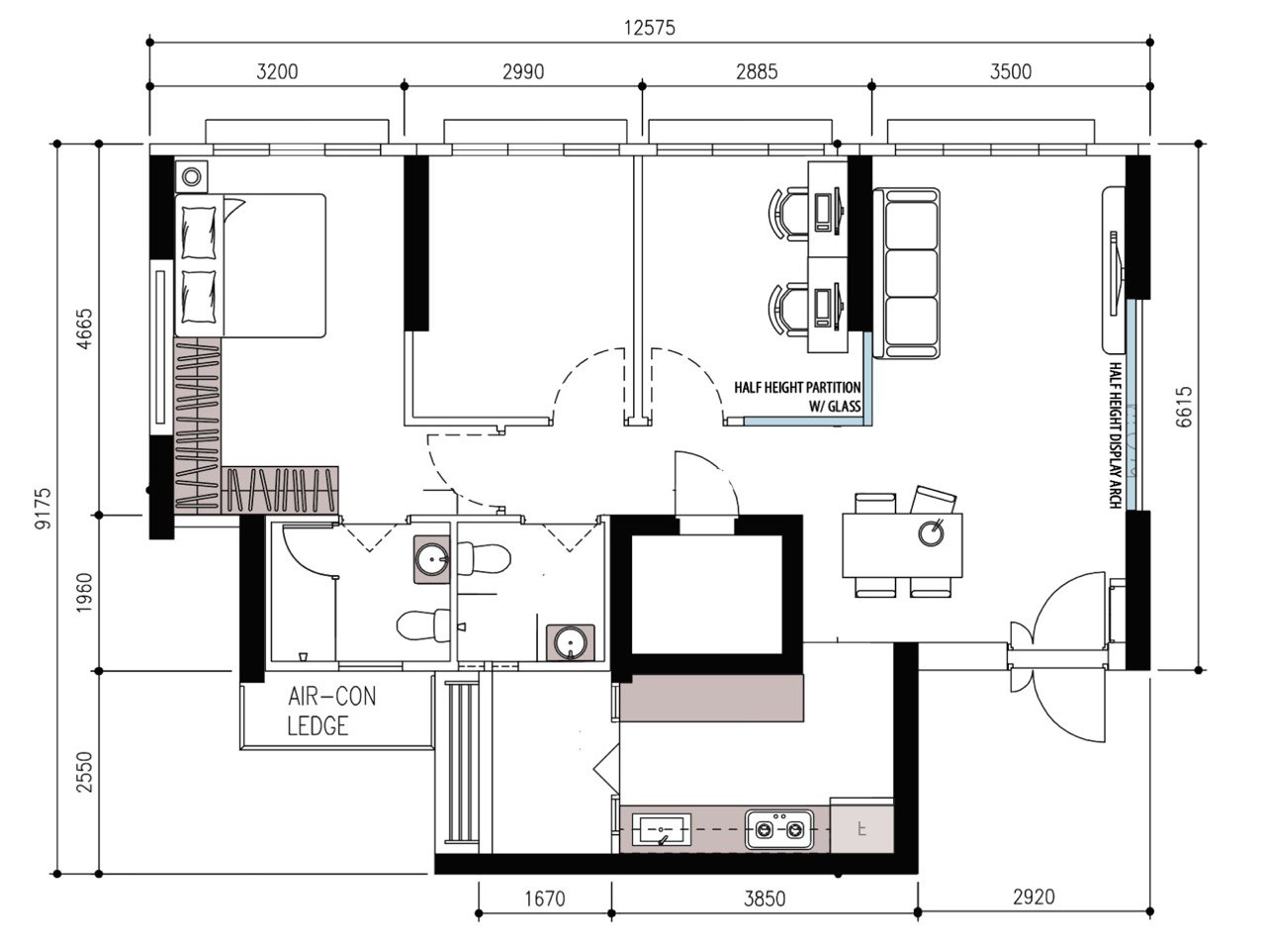 Before and after of our 40k reno! - Multi-functional living space with air-con and LED lighting, Central bathroom with
