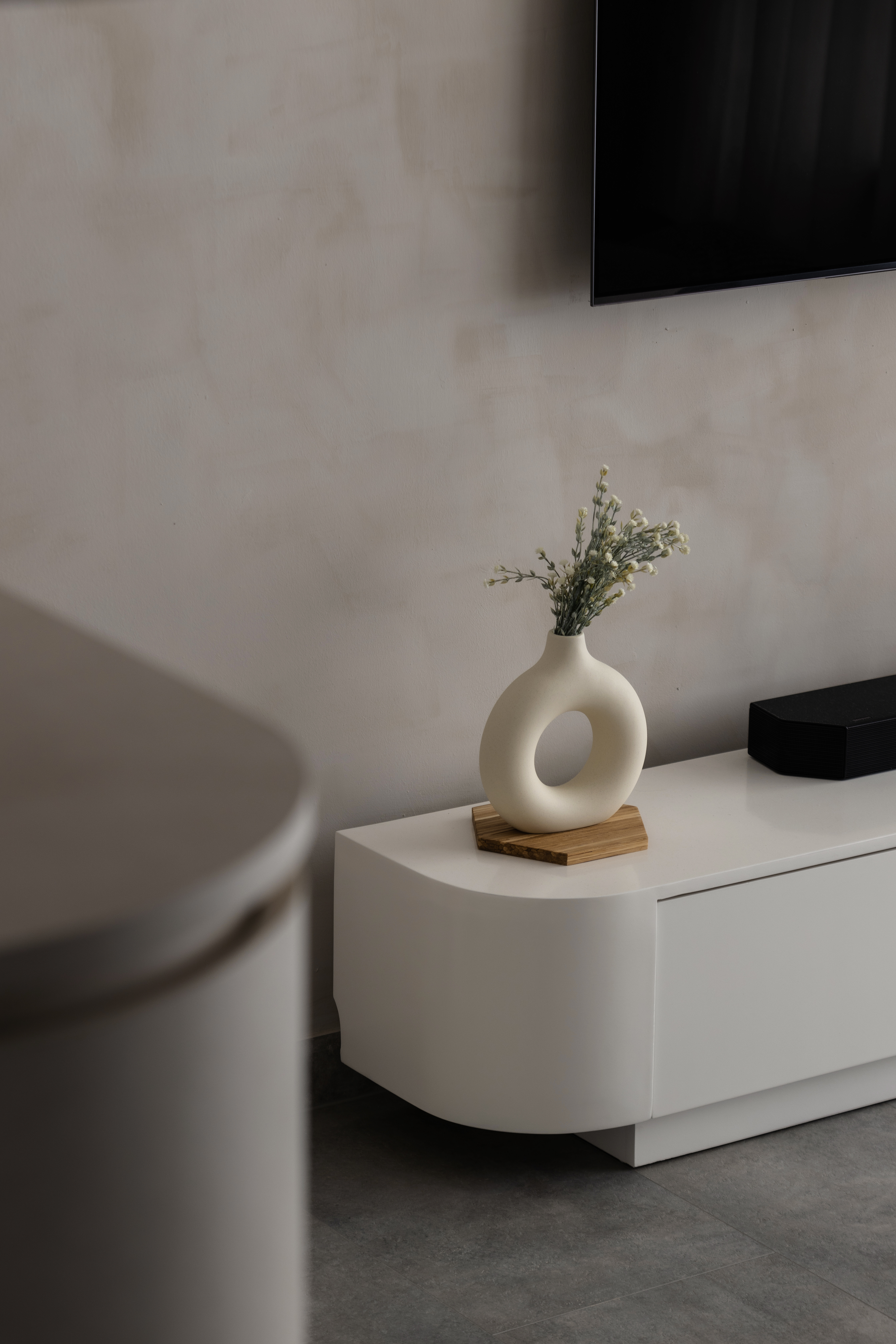 Welcome to Our Modern Wabi Sabi Haven at @ourtengahaus - Modern minimalist decor, abstract sculpture, white vase with