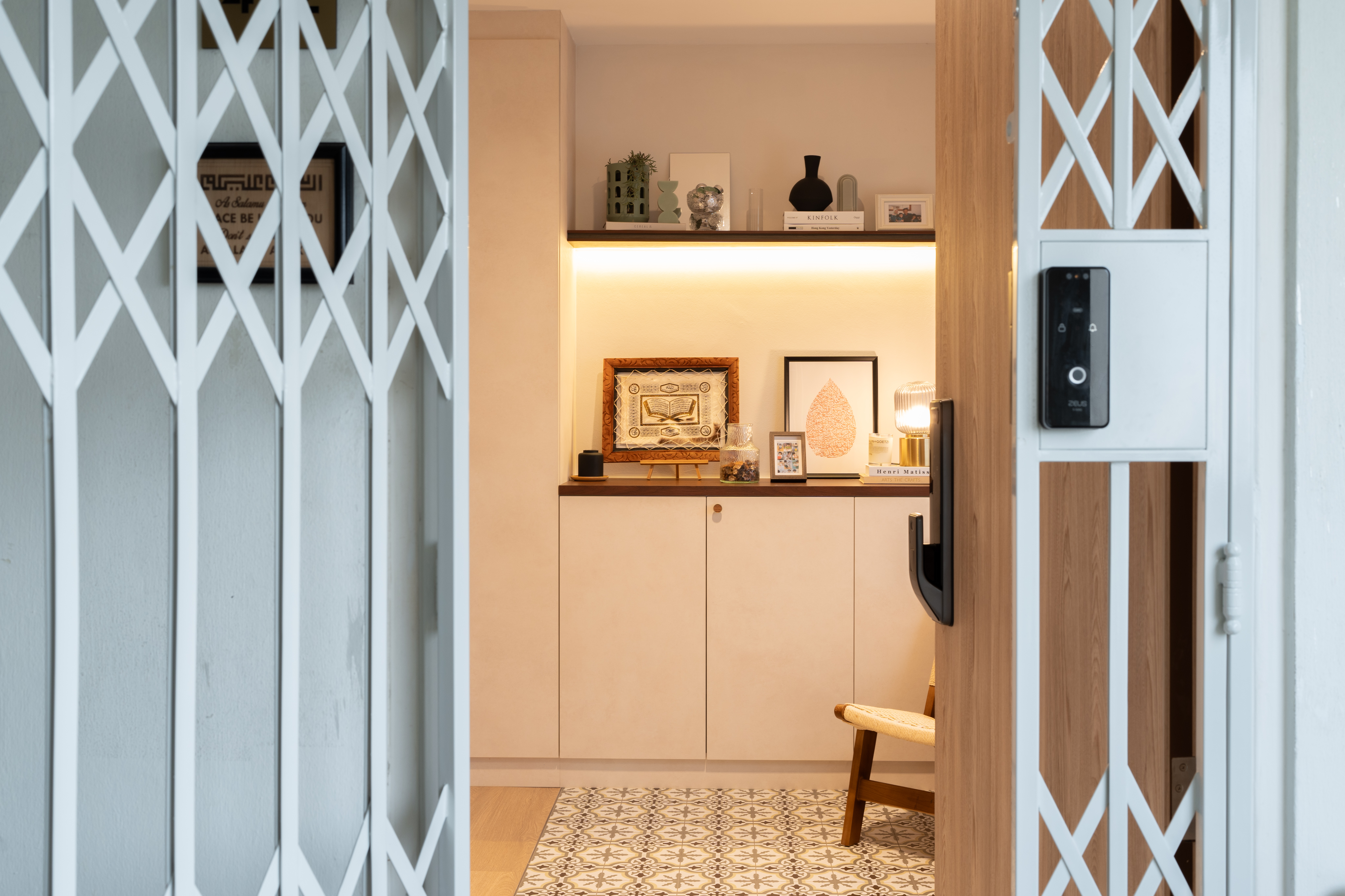 Inside Our $85k Modern Scandinavian 5-Room Resale Transformation! - White lattice door, interior view, wooden cabinet, modern
