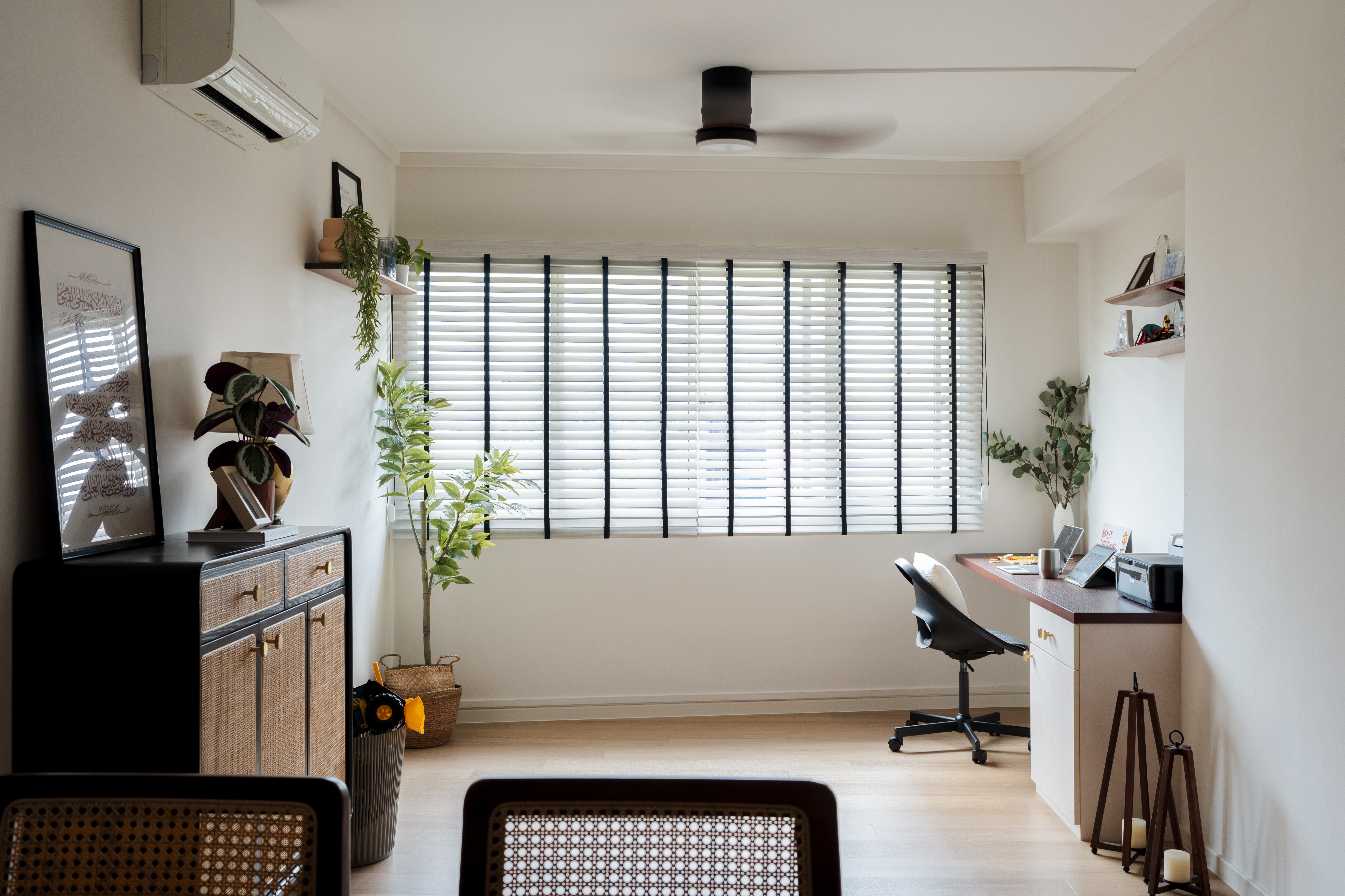 Inside Our $85k Modern Scandinavian 5-Room Resale Transformation! - Modern home office with black office chair, desk, and