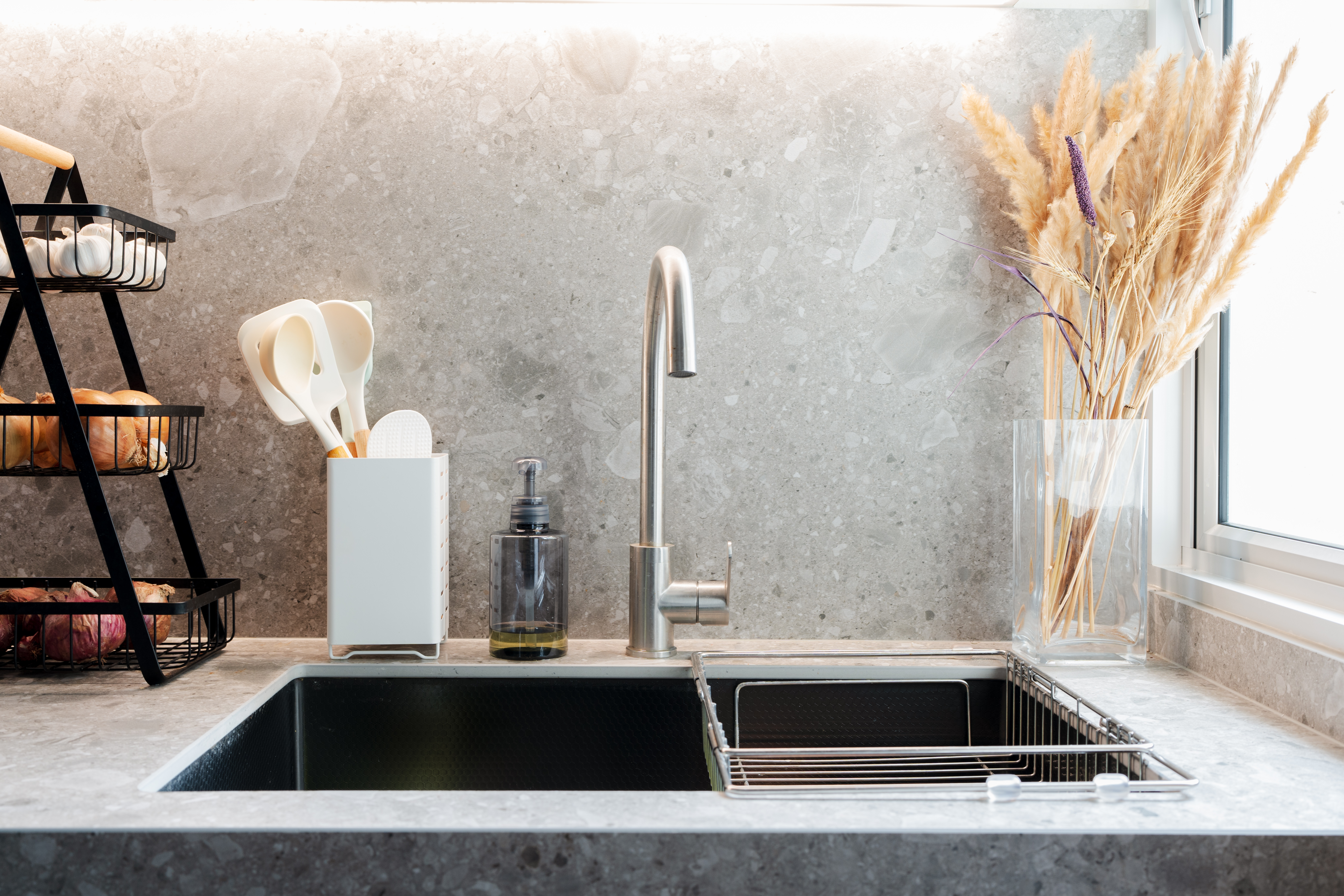 Inside Our $85k Modern Scandinavian 5-Room Resale Transformation! - modern kitchen sink, stainless steel faucet, black