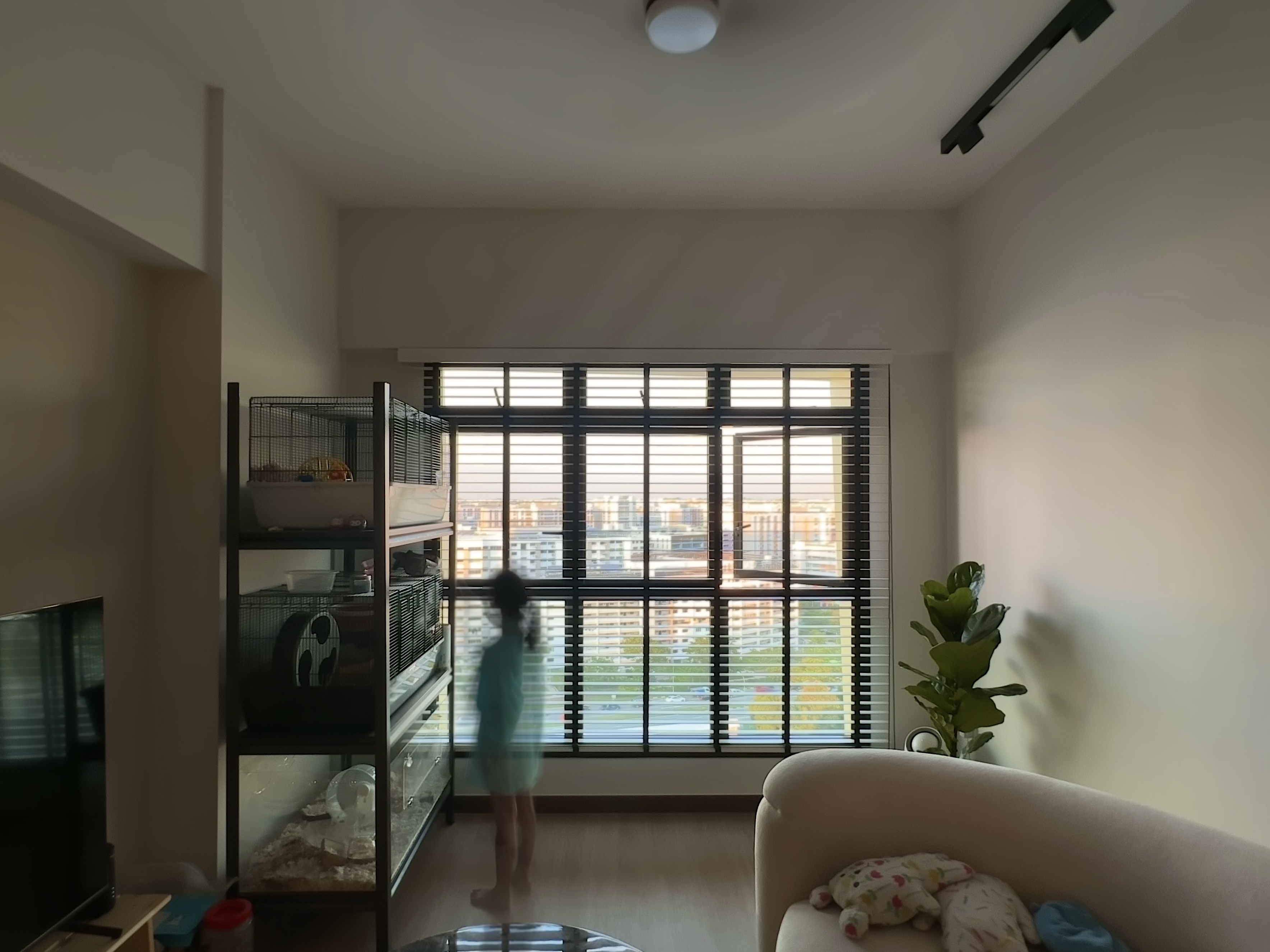 House Tour: Minimalist Home Reno for S$37K | Tampines - Living room, modern decor, large window, city view, daylight