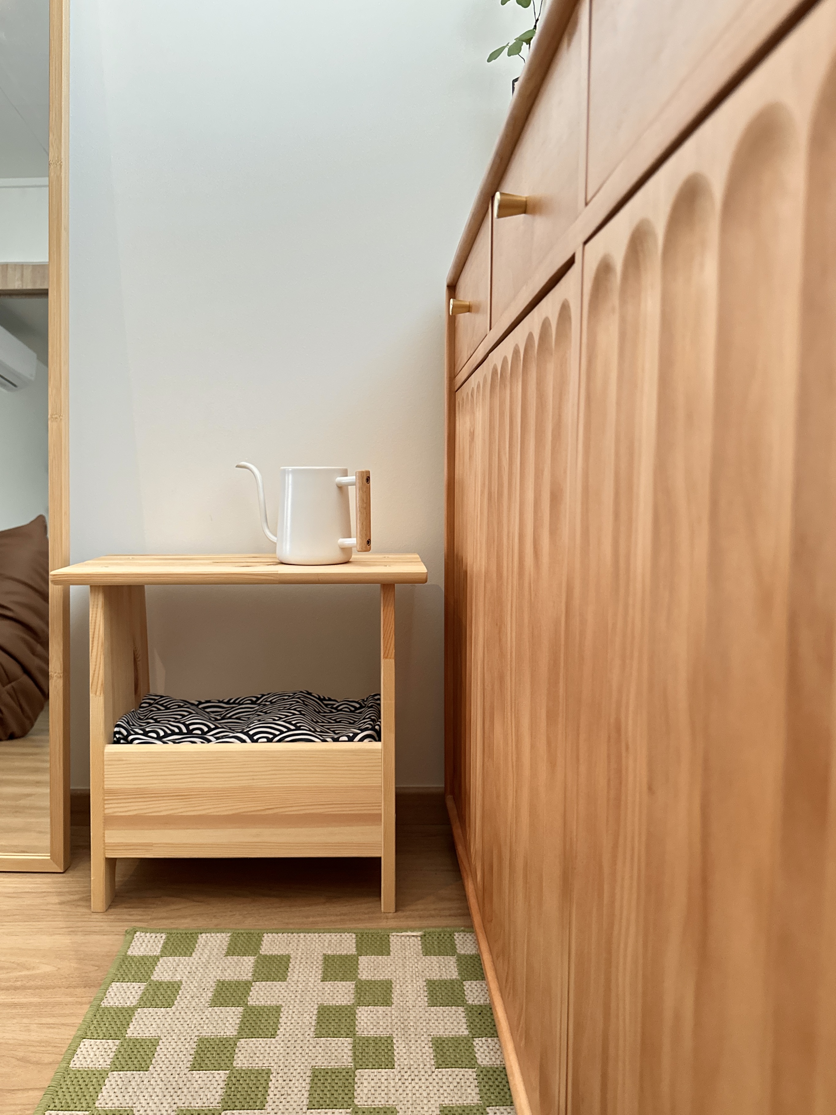 A Bright & Inviting Japandi-Inspired Entryway with No Built-ins!  - Wooden side table, minimalist design, light wooden