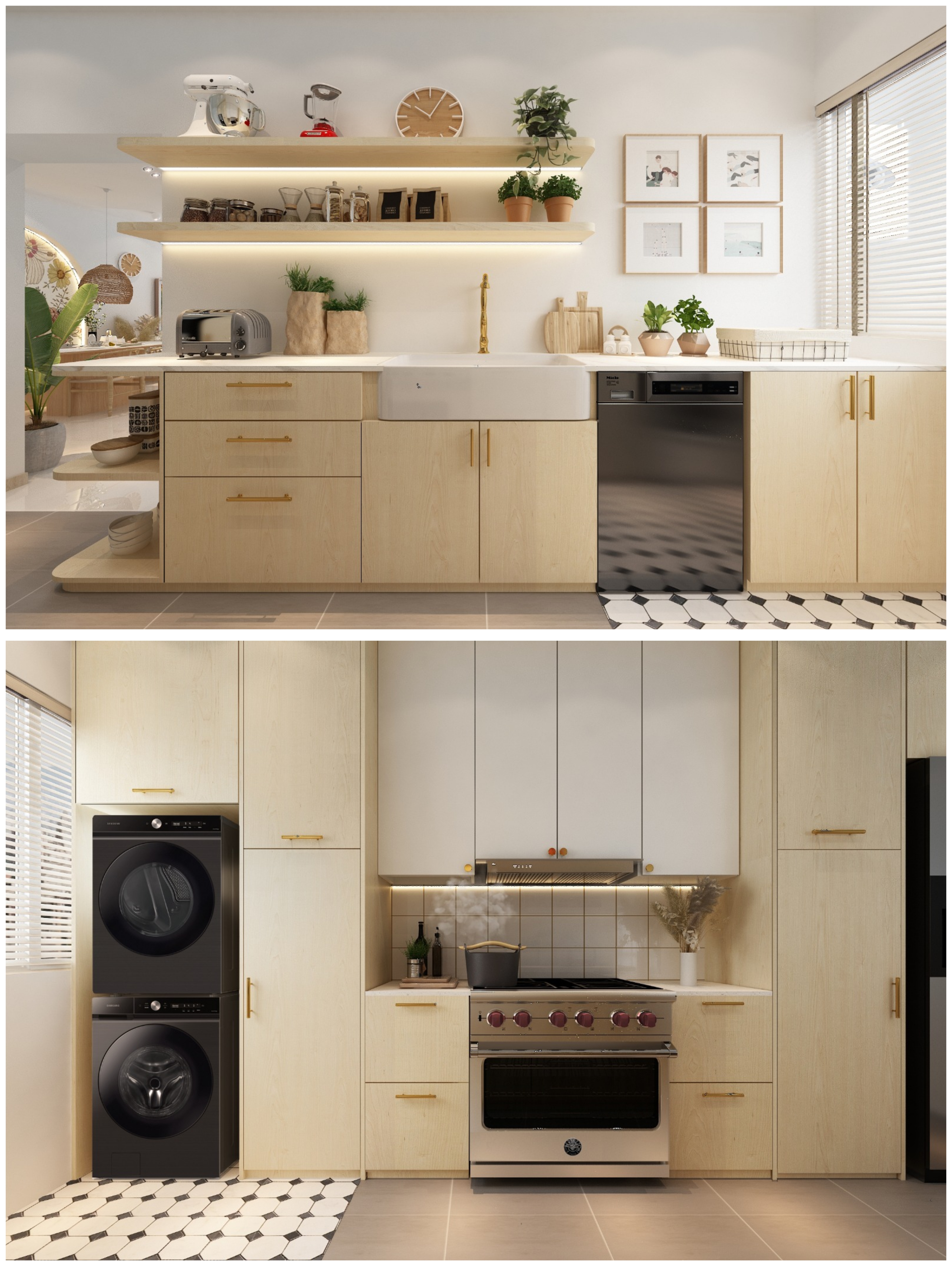 Step inside a chef's kitchen - closed concept, functional & aesthetic - Wooden kitchen cabinets, modern design, minimalist