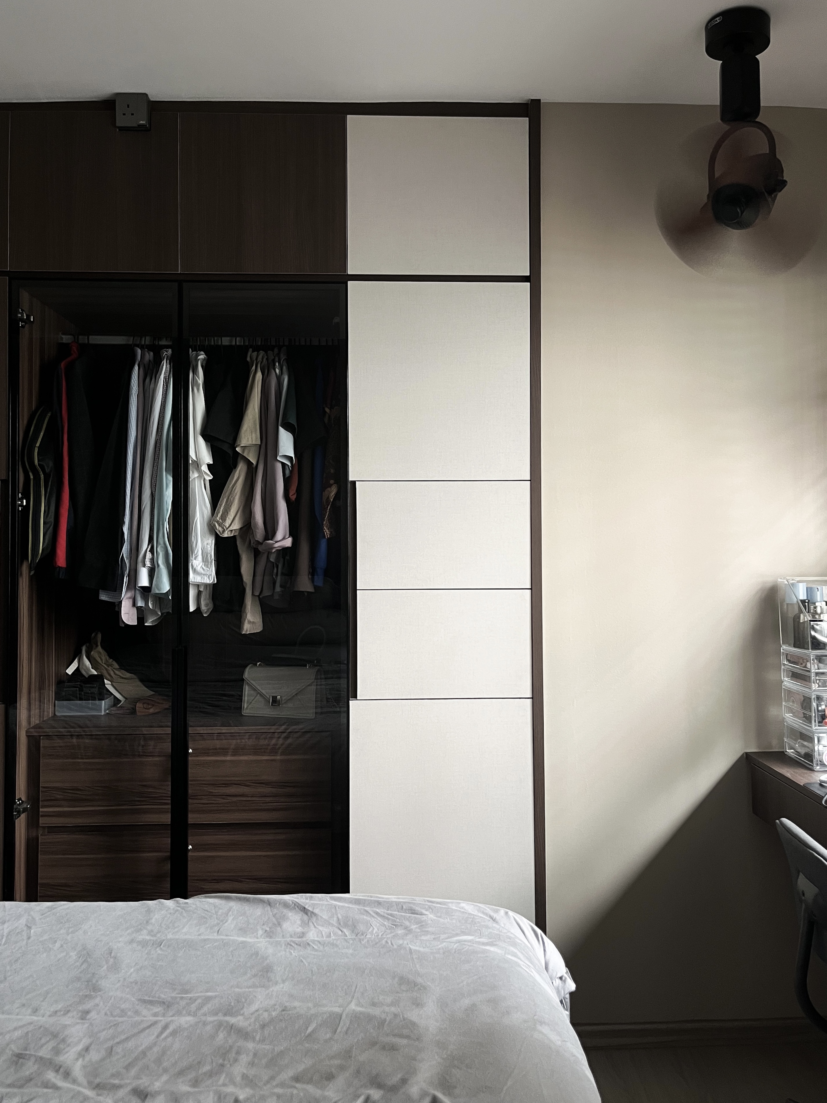 How We Planned Our Homey-Hotel Inspired Flat for Future Kids?? - Wooden wardrobe with open doors, neatly organized clothes
