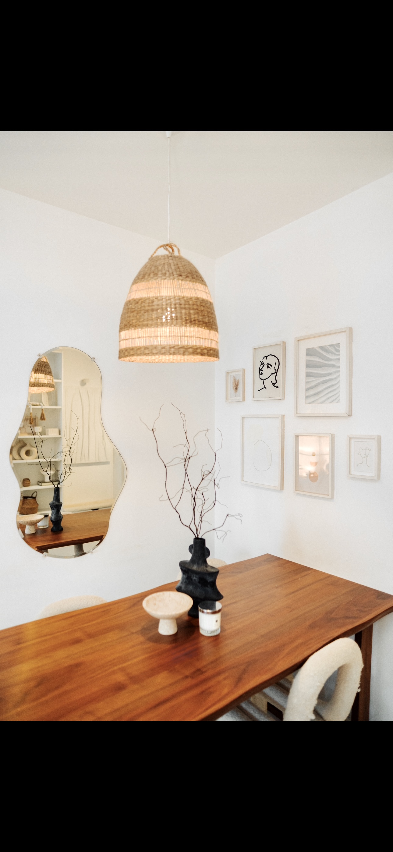 Before & After: Changing Our Dining Room Vibes One Item At A Time  - Wooden dining table, minimalist decor, modern art, woven