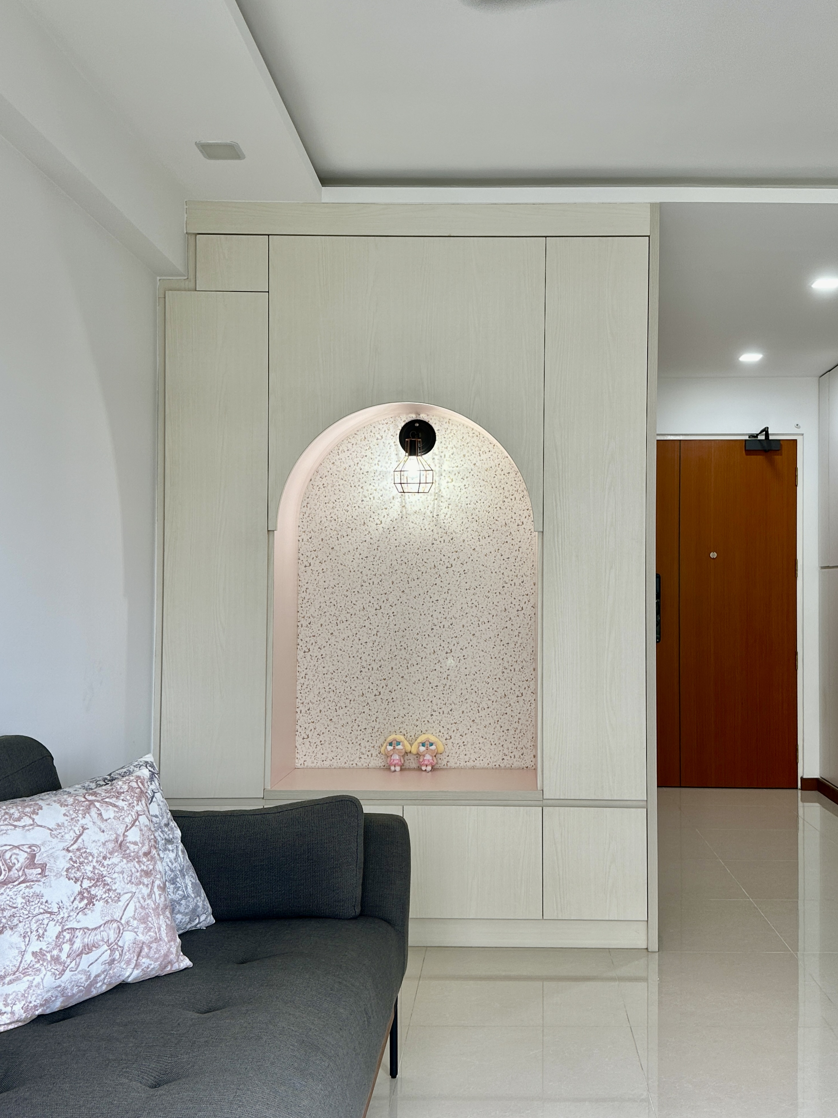 ✨ $4,130 Minimalist Home Transformation: Bomb Shelter Cover Done Right - Light fixture, arched alcove, speckled wall