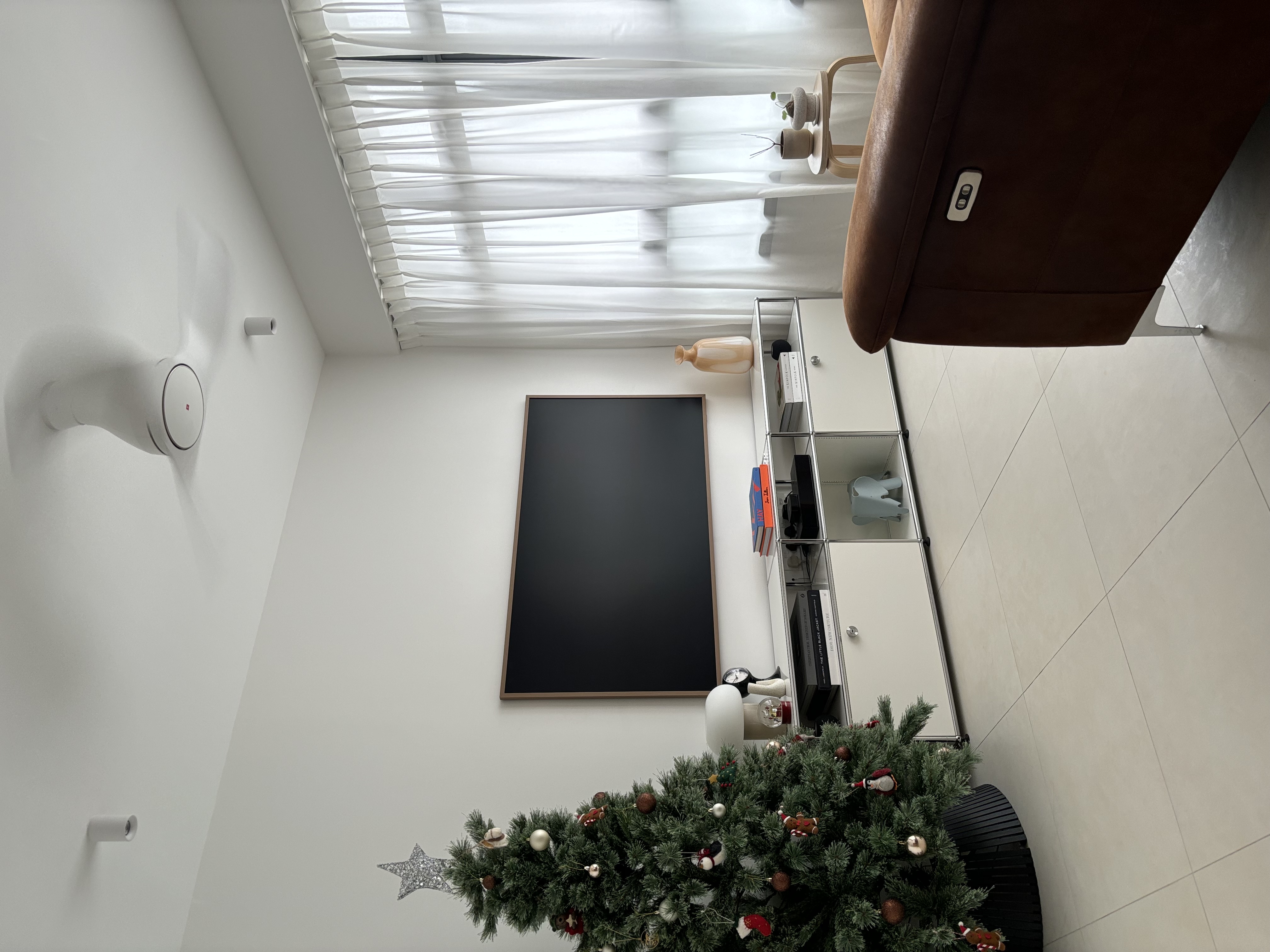 Living Room: 4-Rm BTO with no built-ins  - Modern minimalist living room, cozy ambiance, white walls, large window, sheer