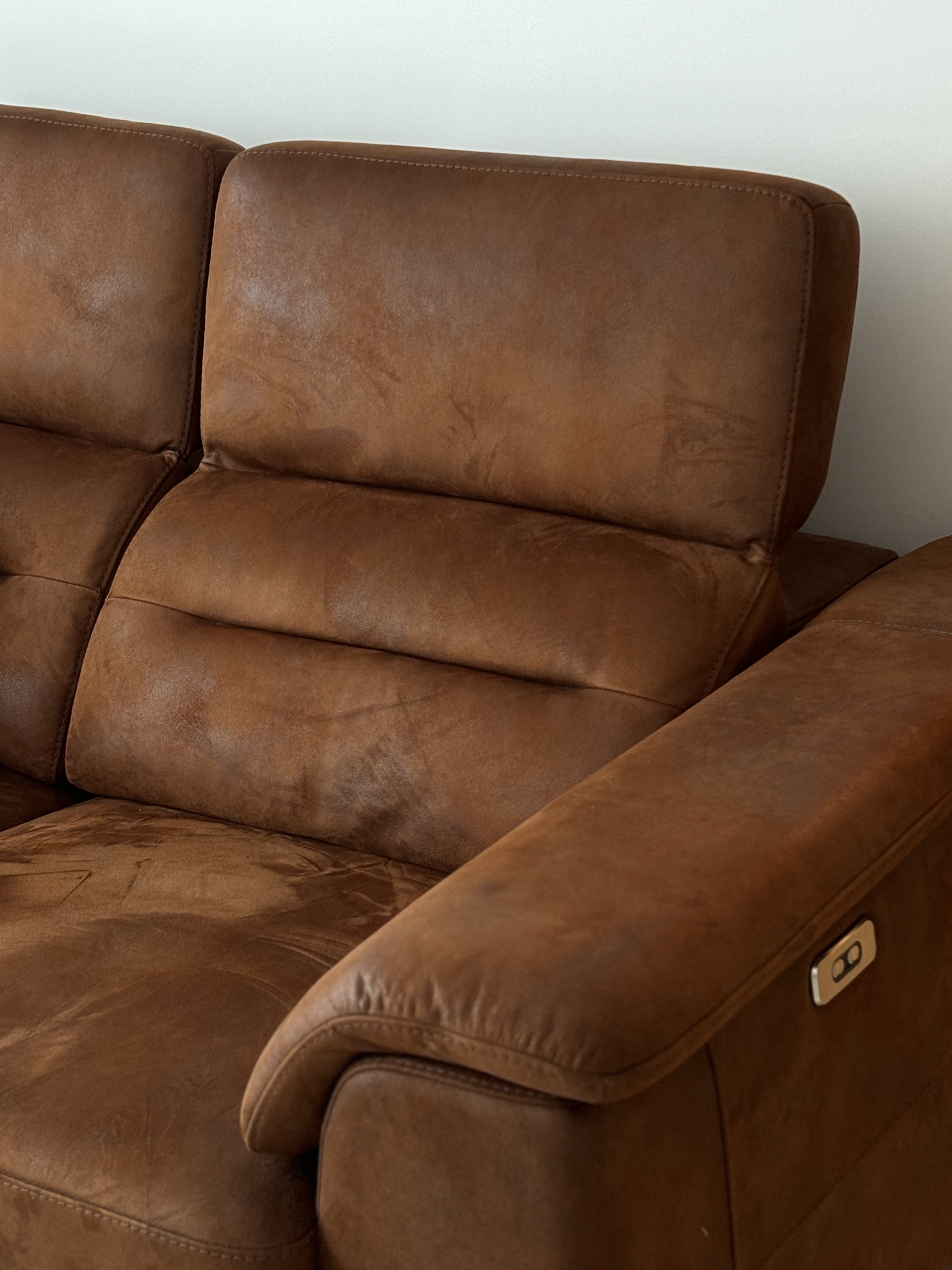 Living Room: 4-Rm BTO with no built-ins  - Leather sofa, brown upholstery, comfortable seating, modern design, high-quality