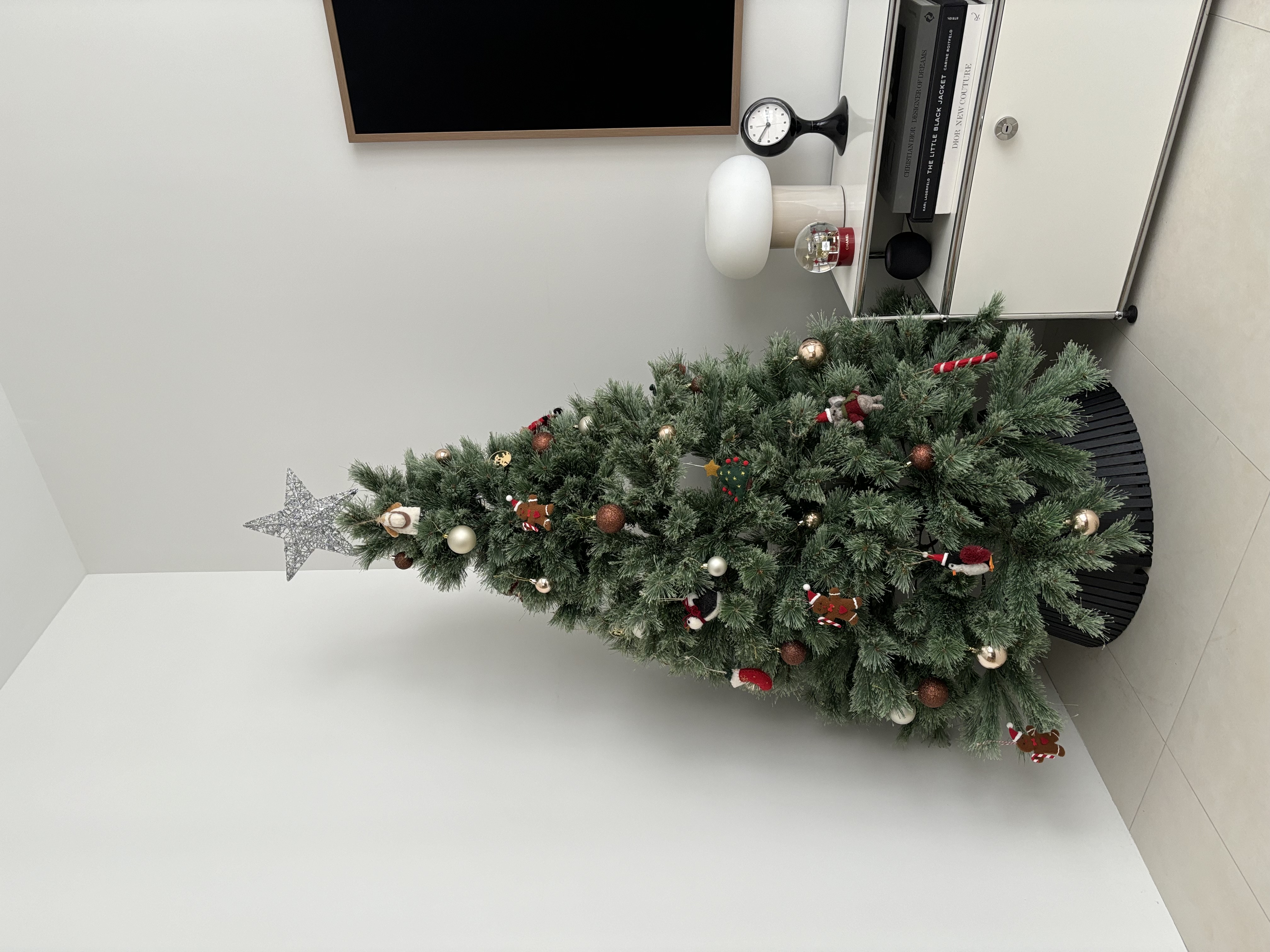 Living Room: 4-Rm BTO with no built-ins  - christmas tree, holiday decor, festive ornaments, green artificial tree, Christmas