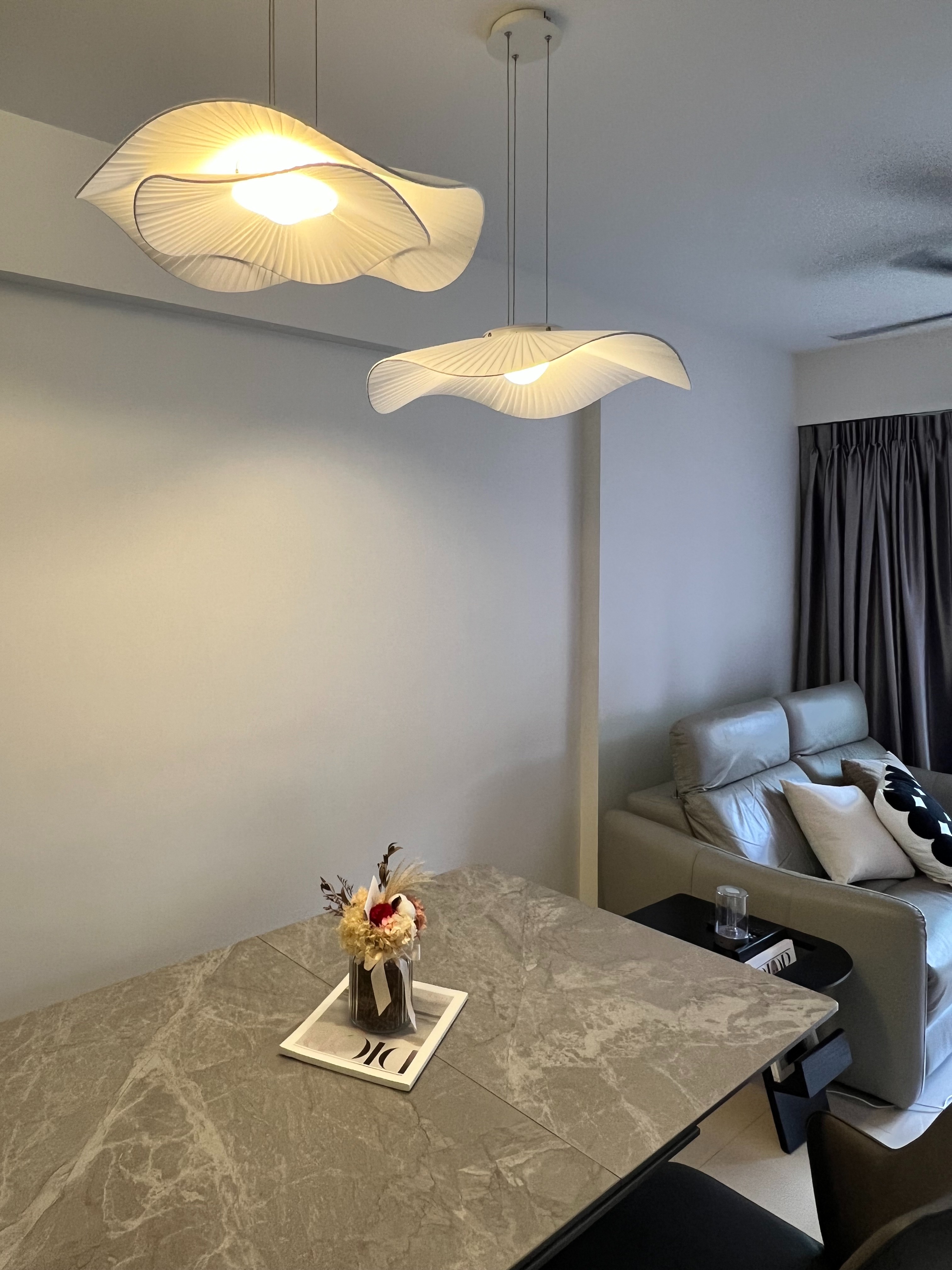 Moody Scandi Retreat — Minimal Built-ins and a Cozy Balcony - Modern minimalist living room, elegant pendant lights, neutral