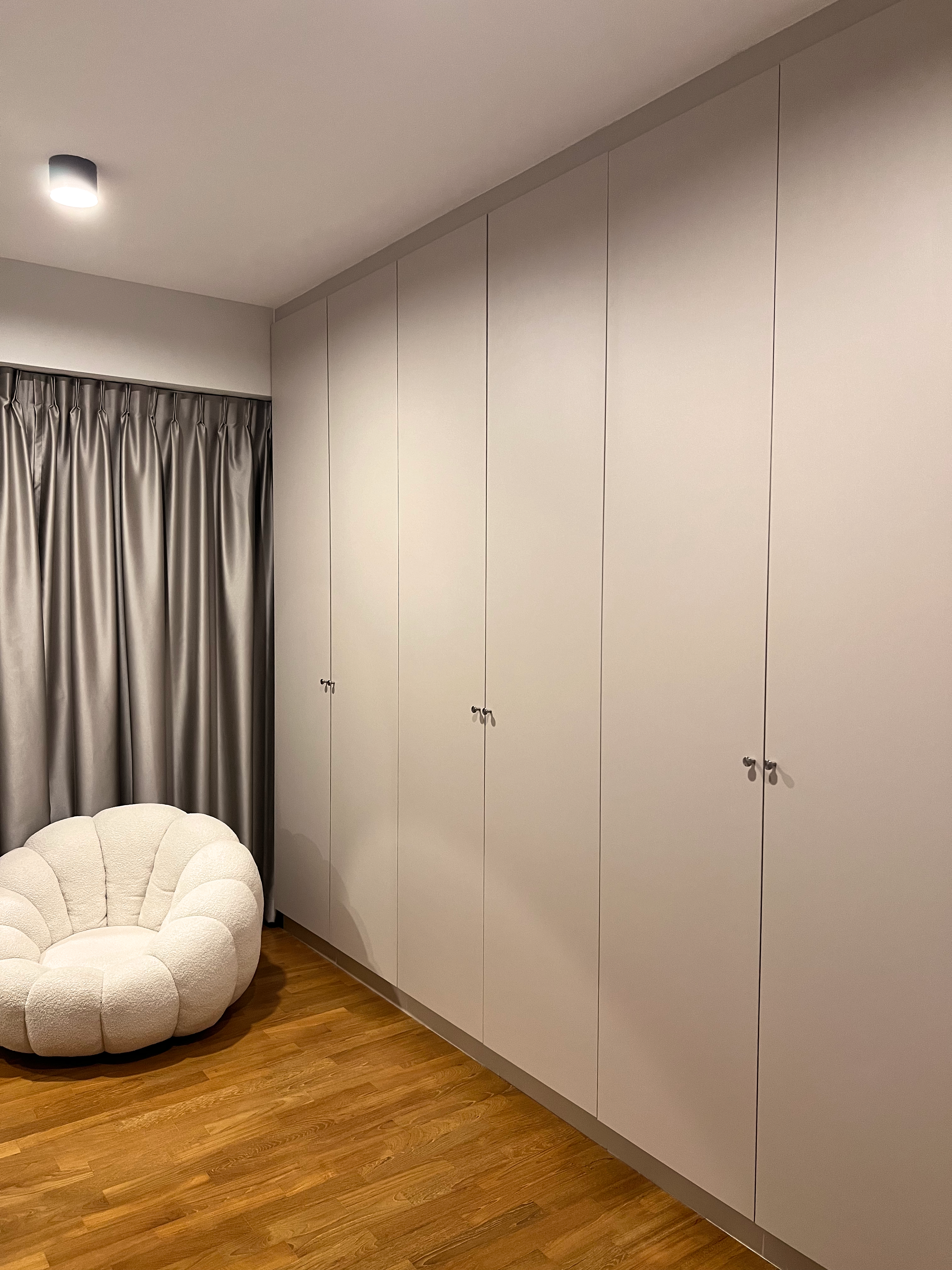 1.5 Years On: Our $38k Chic, Moody Scandi Home Remains Cozy & Inviting - Cream-colored, plush, round armchair, minimalist