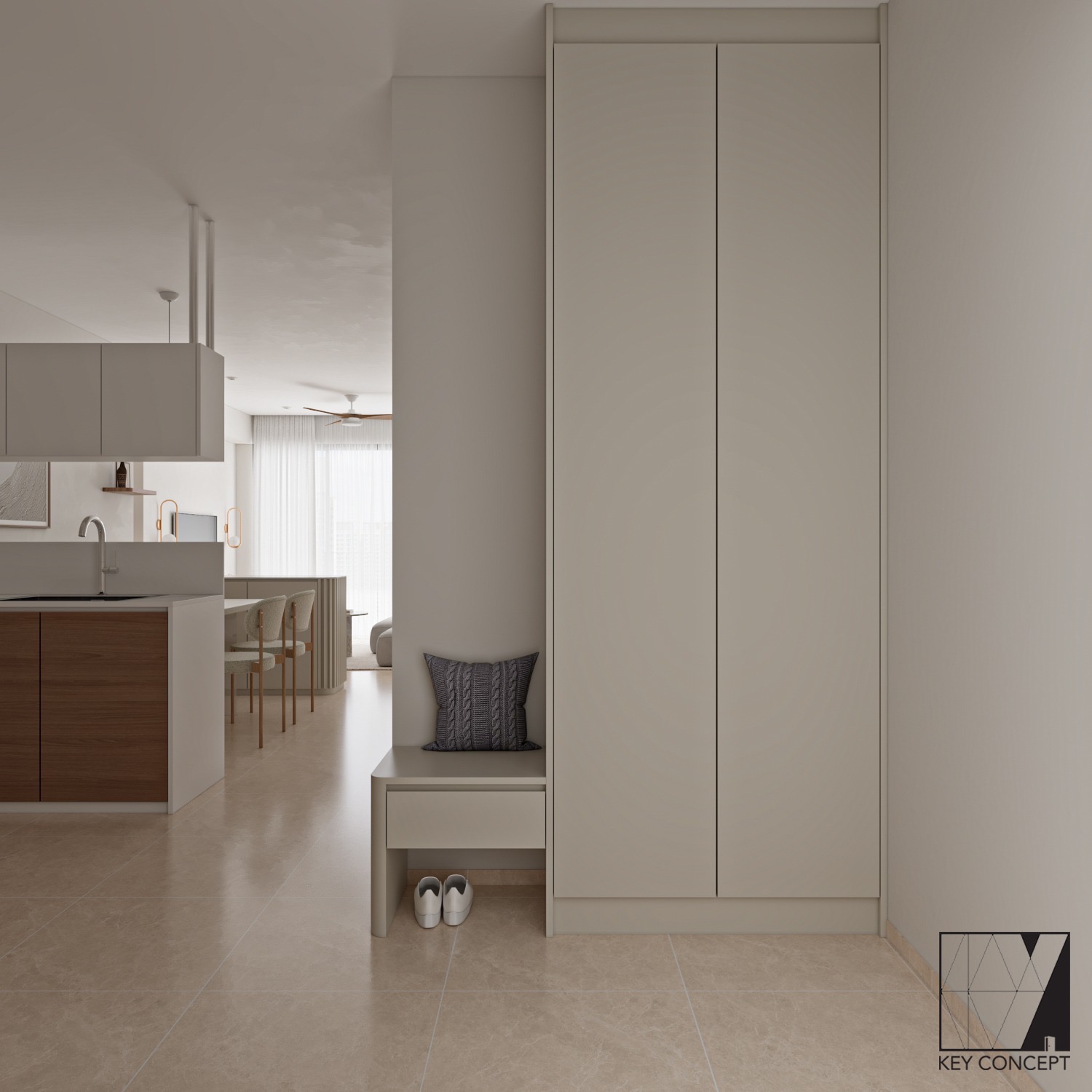 A Minimalist Entryway Makeover for our 3-bedder Condo - Modern minimalist kitchen, neutral color palette, sleek cabinetry
