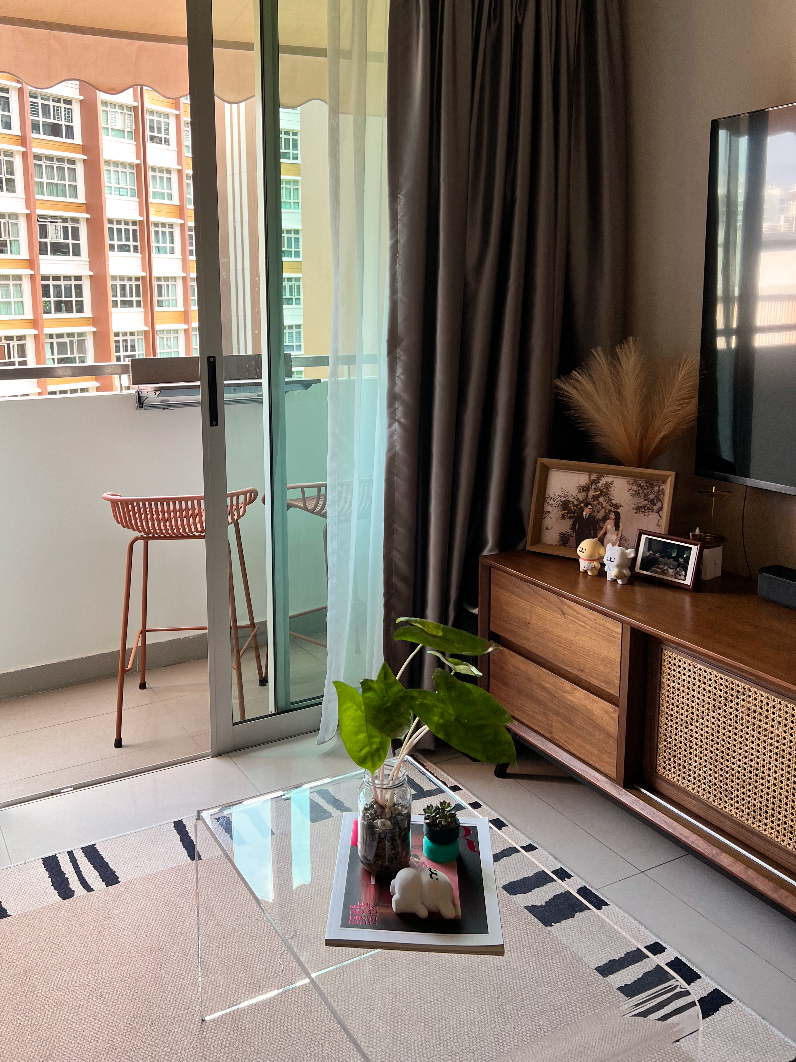 1.5 Years On: Our $38k Chic, Moody Scandi Home Remains Cozy & Inviting - Glass door, balcony, indoor plants, beige carpet