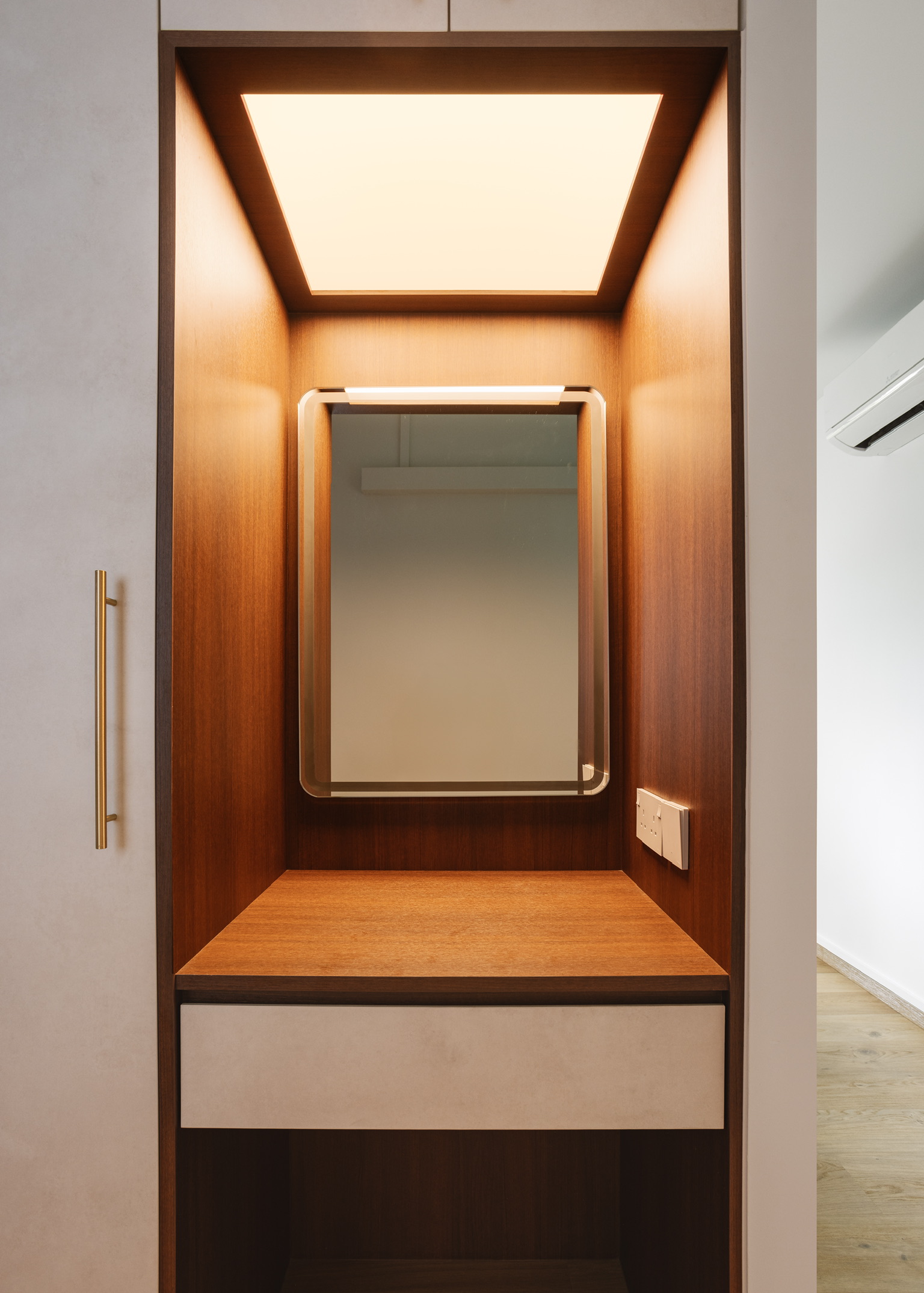 Retro Glow: Our Mid-Century Vanity Nook Tucked In Our Walk-In Wardrobe