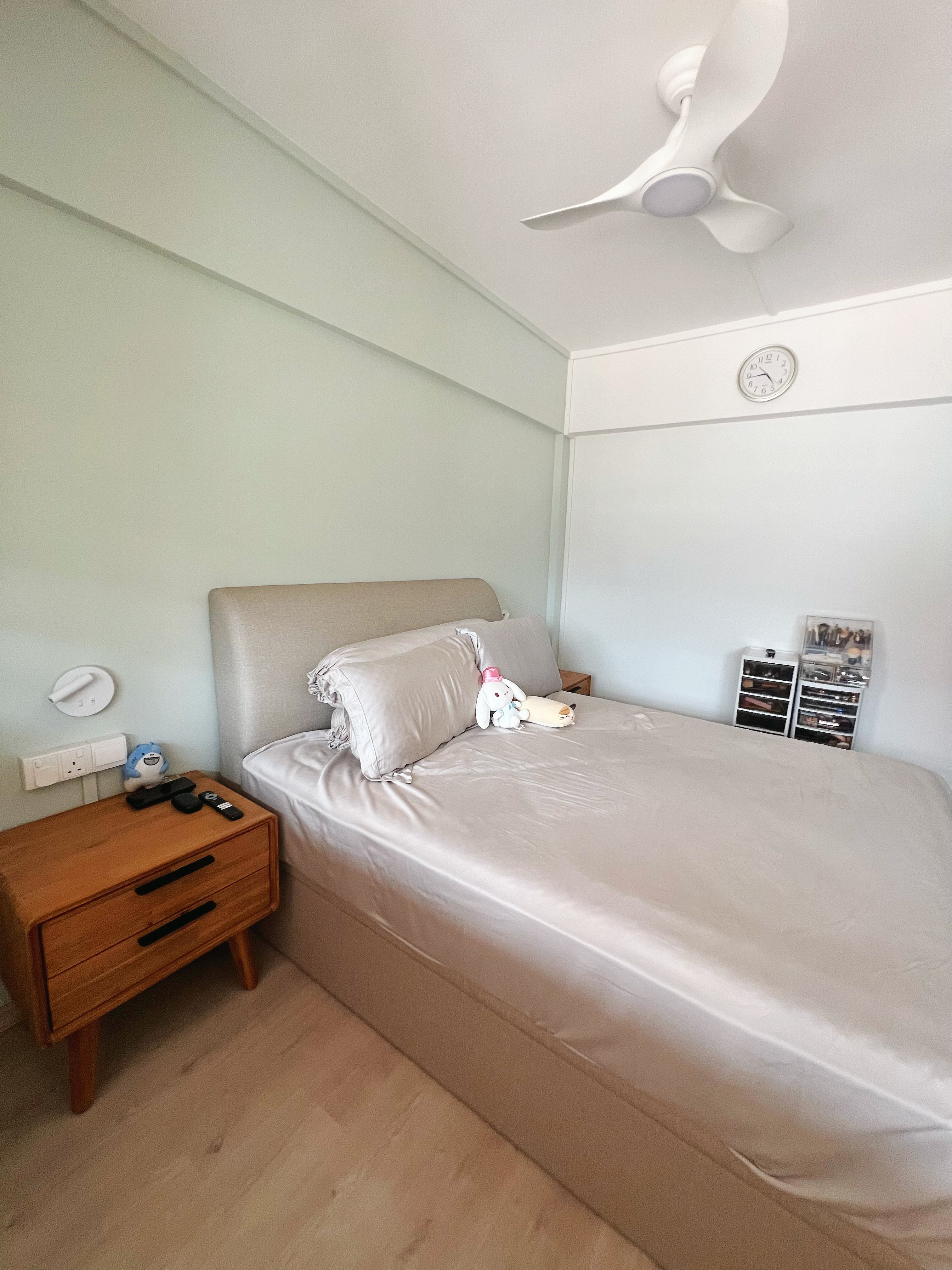 Cozy minimalist master bedroom with walk-in wardrobe