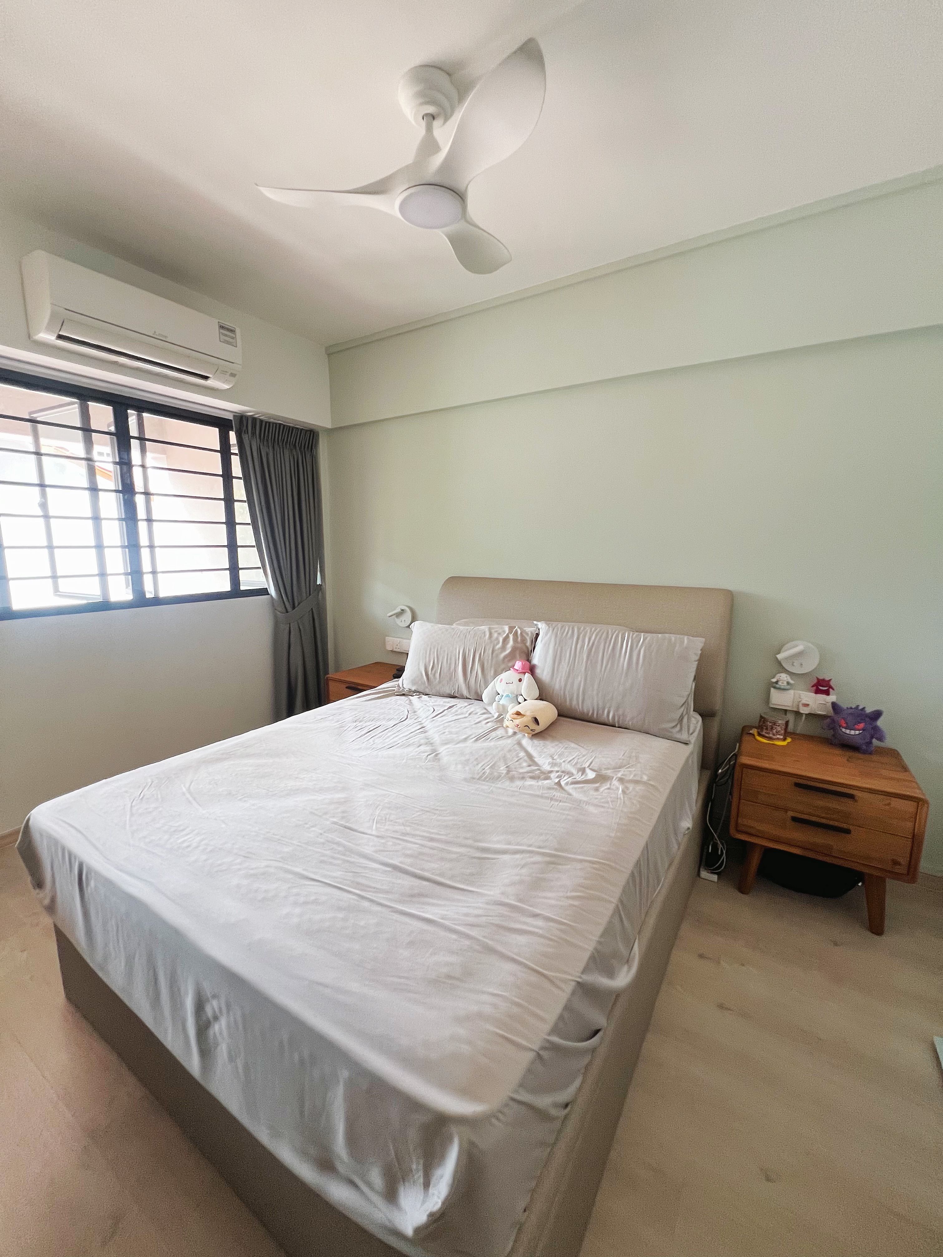 Cozy minimalist master bedroom with walk-in wardrobe