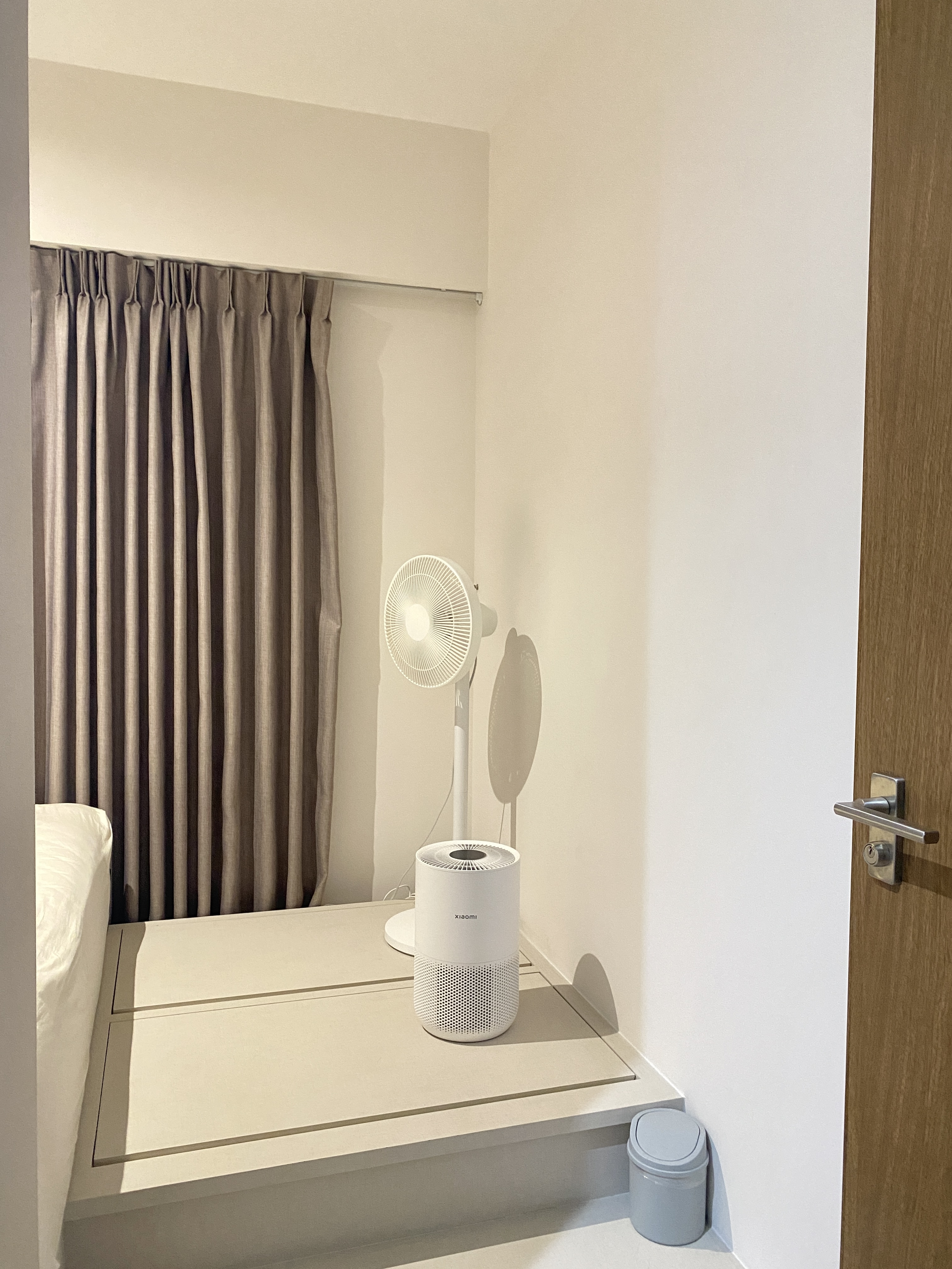 Bedroom: Maximizing Space with Platform Bed and Mini Walk in Wardrobe