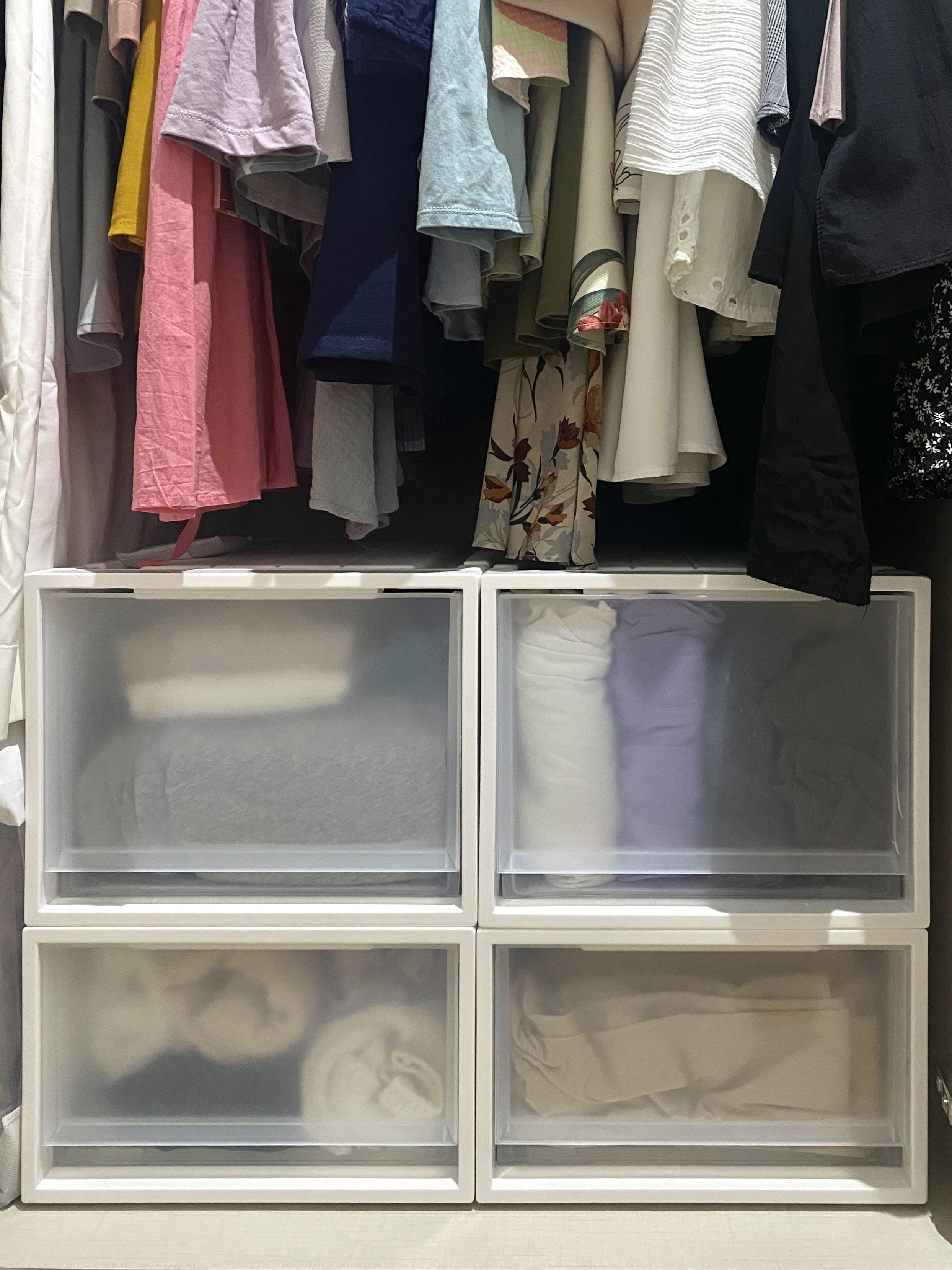 Bedroom: Maximizing Space with Platform Bed and Mini Walk in Wardrobe