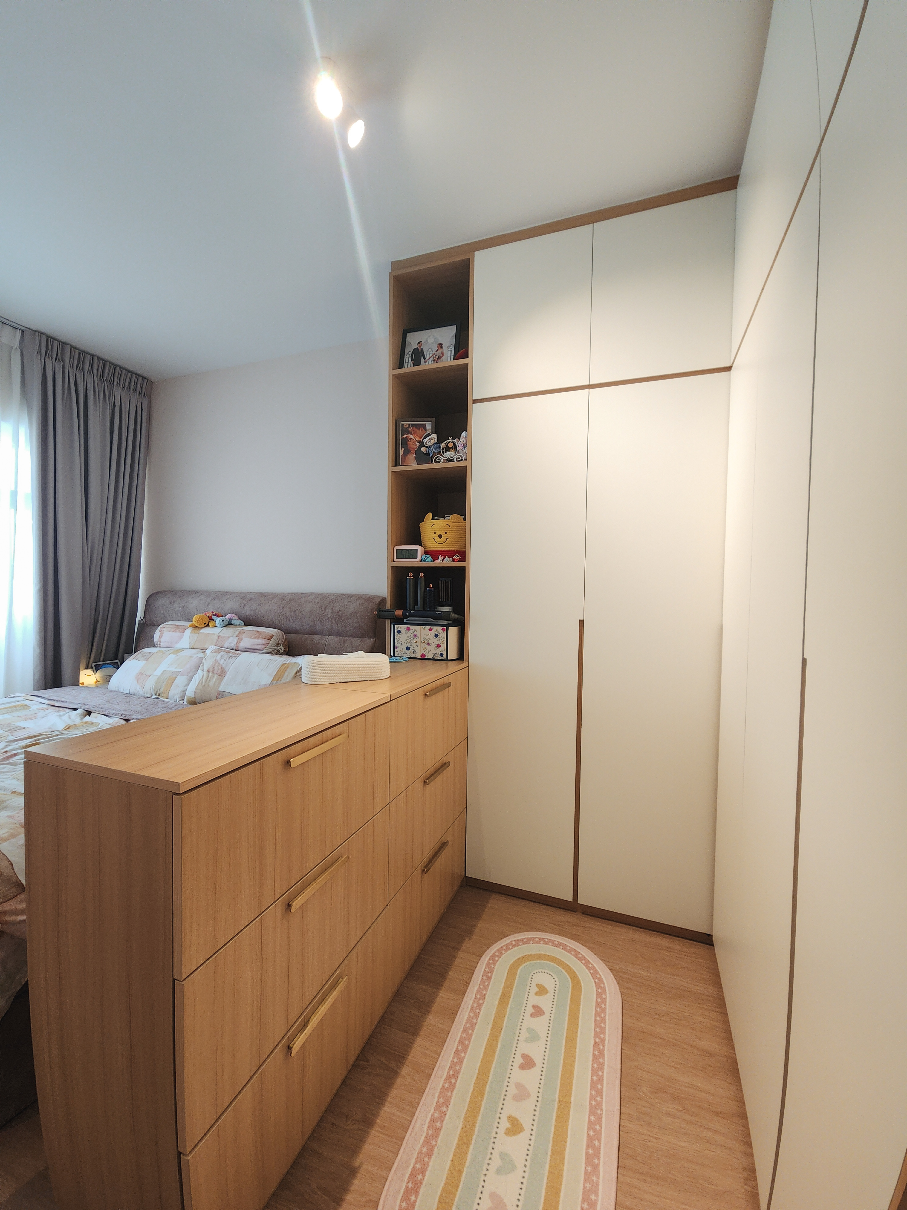 A hidden vanity in our semi walk-in wardrobe