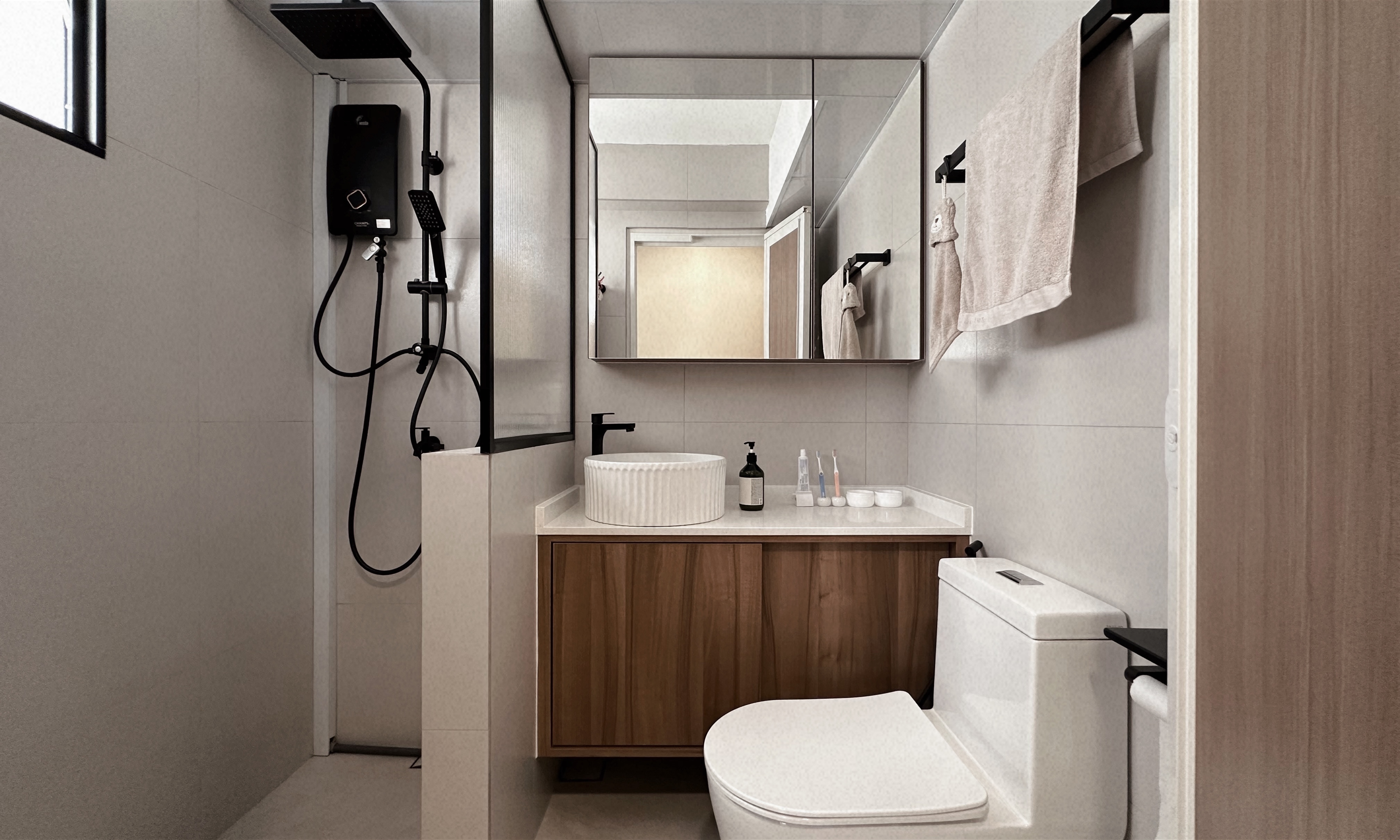 Featuring a statement piece in our minimalist bathroom!