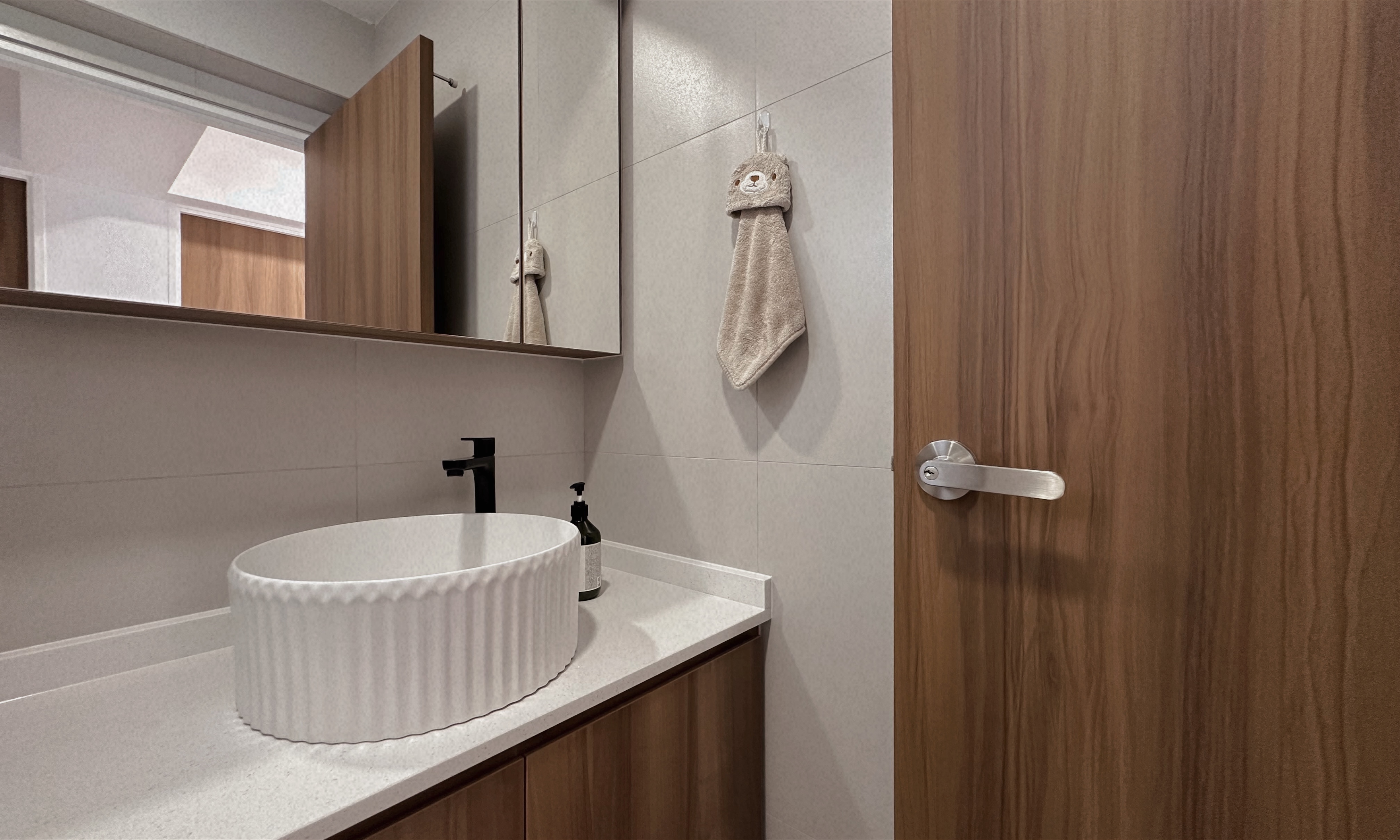 Featuring a statement piece in our minimalist bathroom!