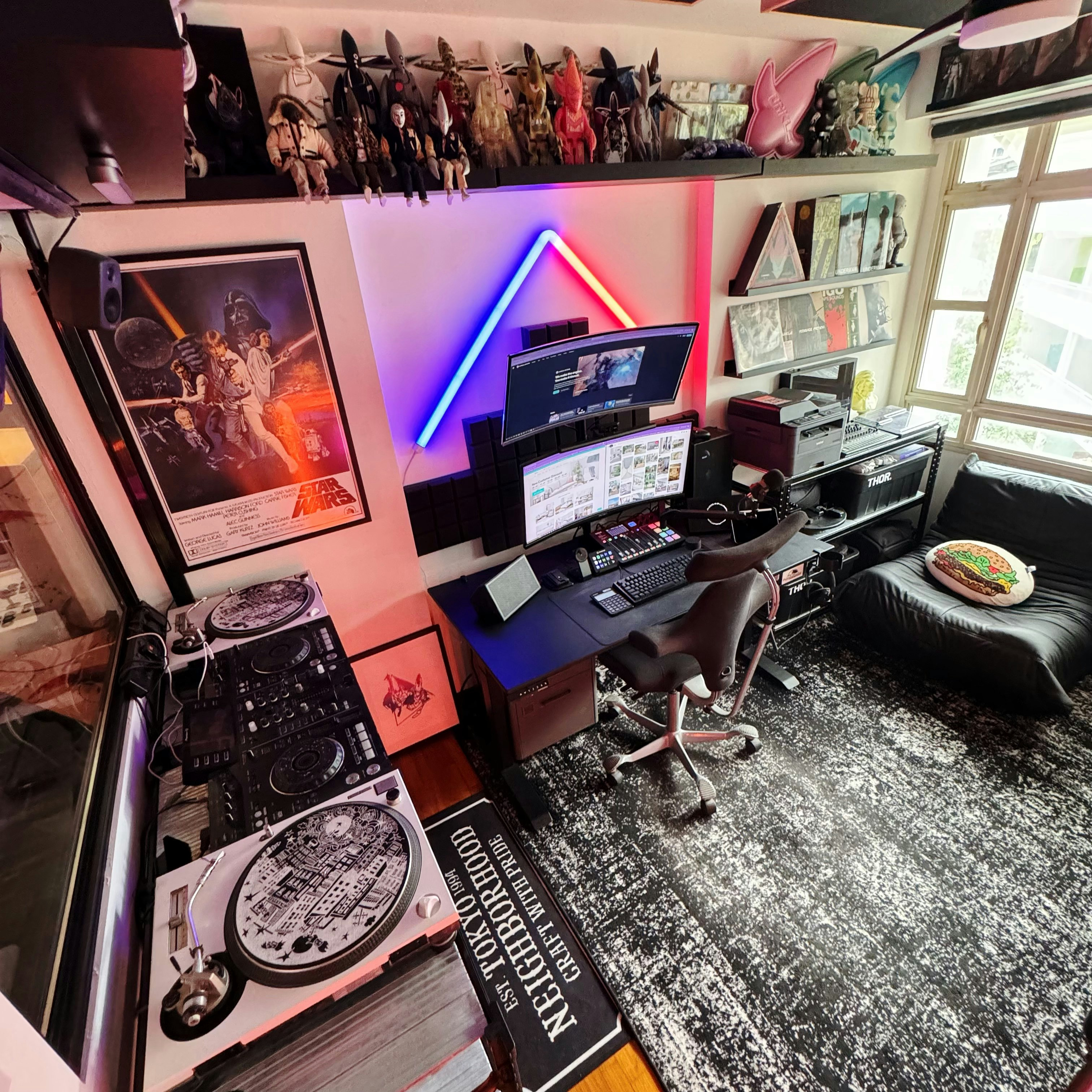 A Fun Home Workspace Tour: Productivity Meets Collectibles & Music