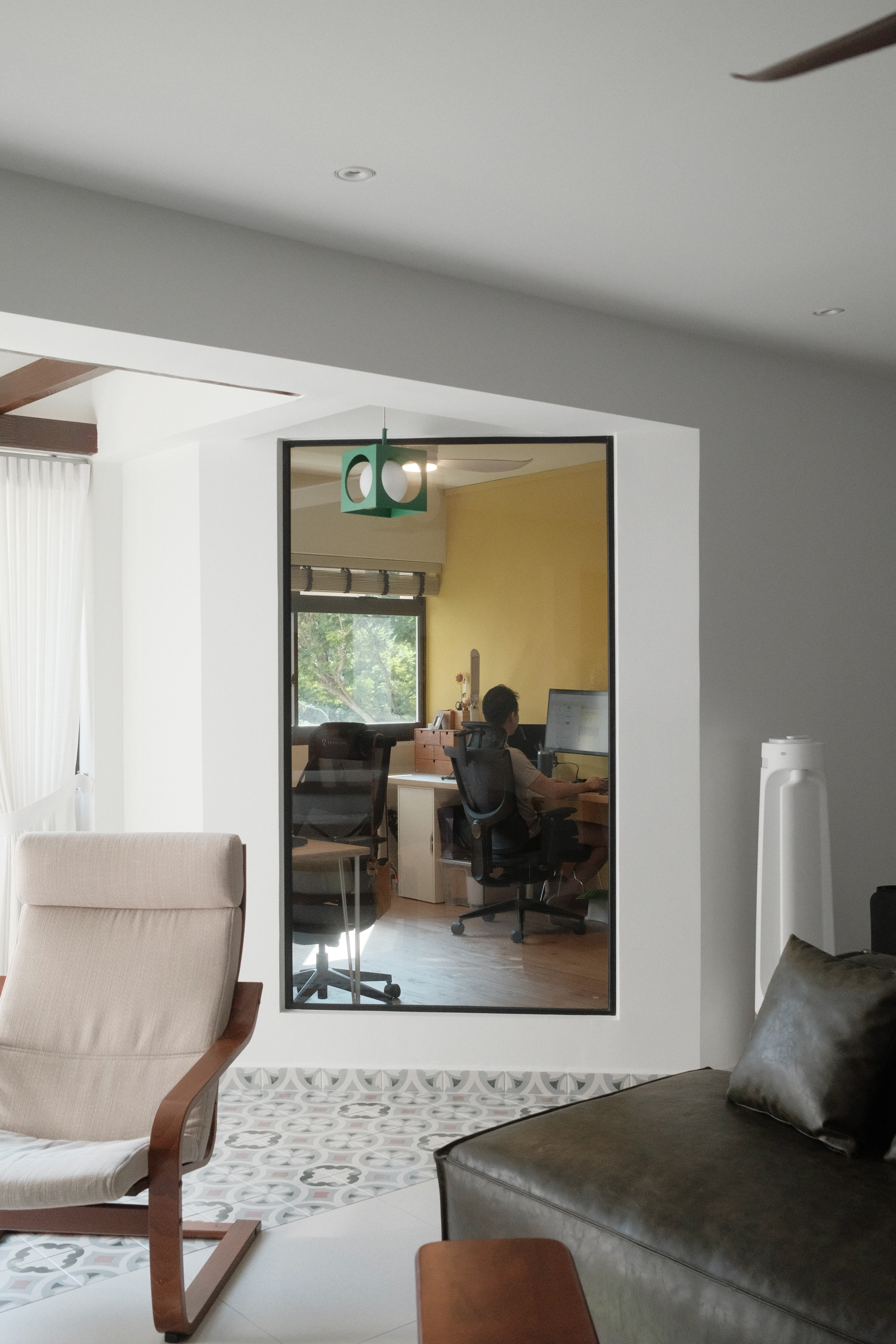 A Bright Workspace: Our Spacious Study with a Yellow Glow
