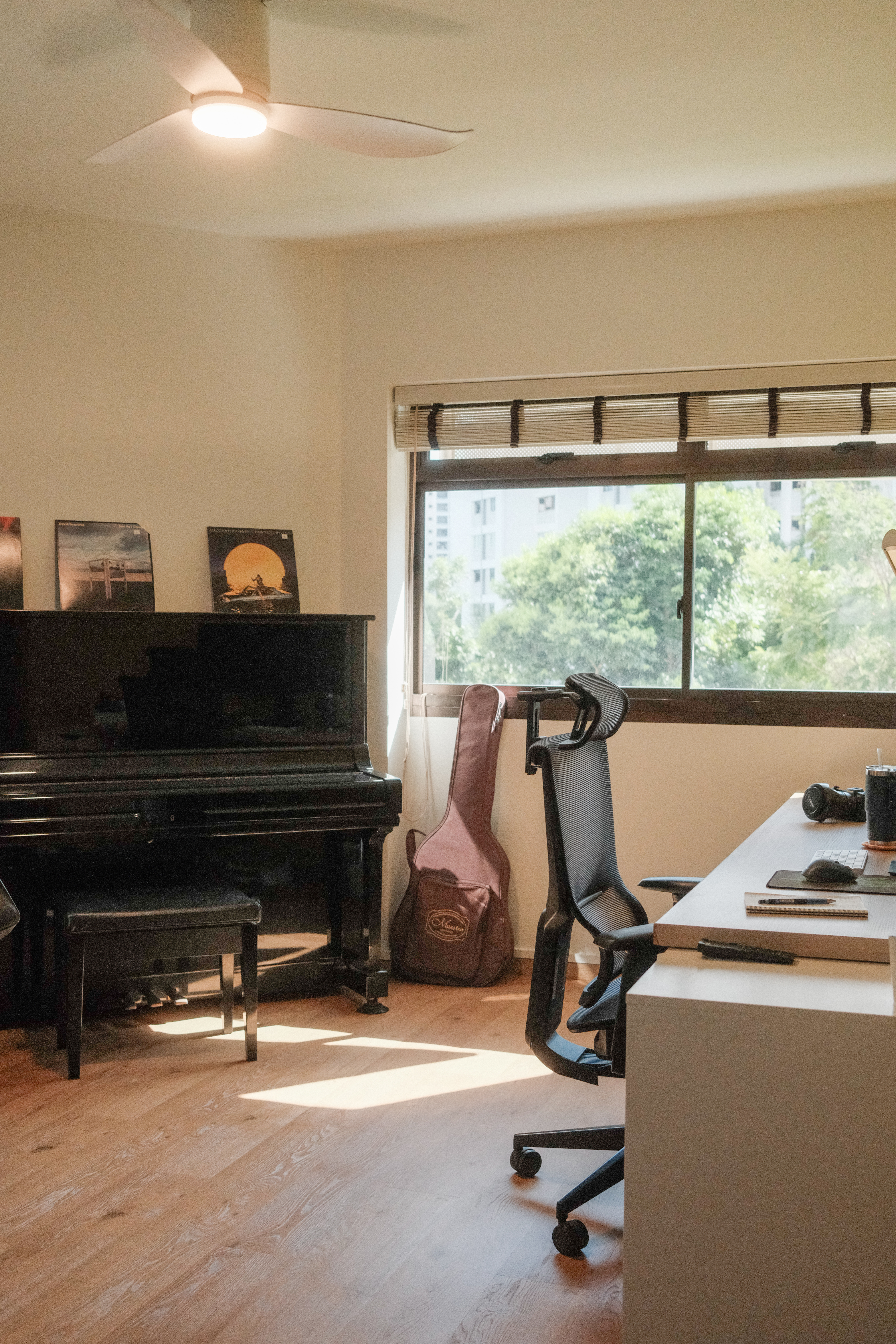 A Bright Workspace: Our Spacious Study with a Yellow Glow