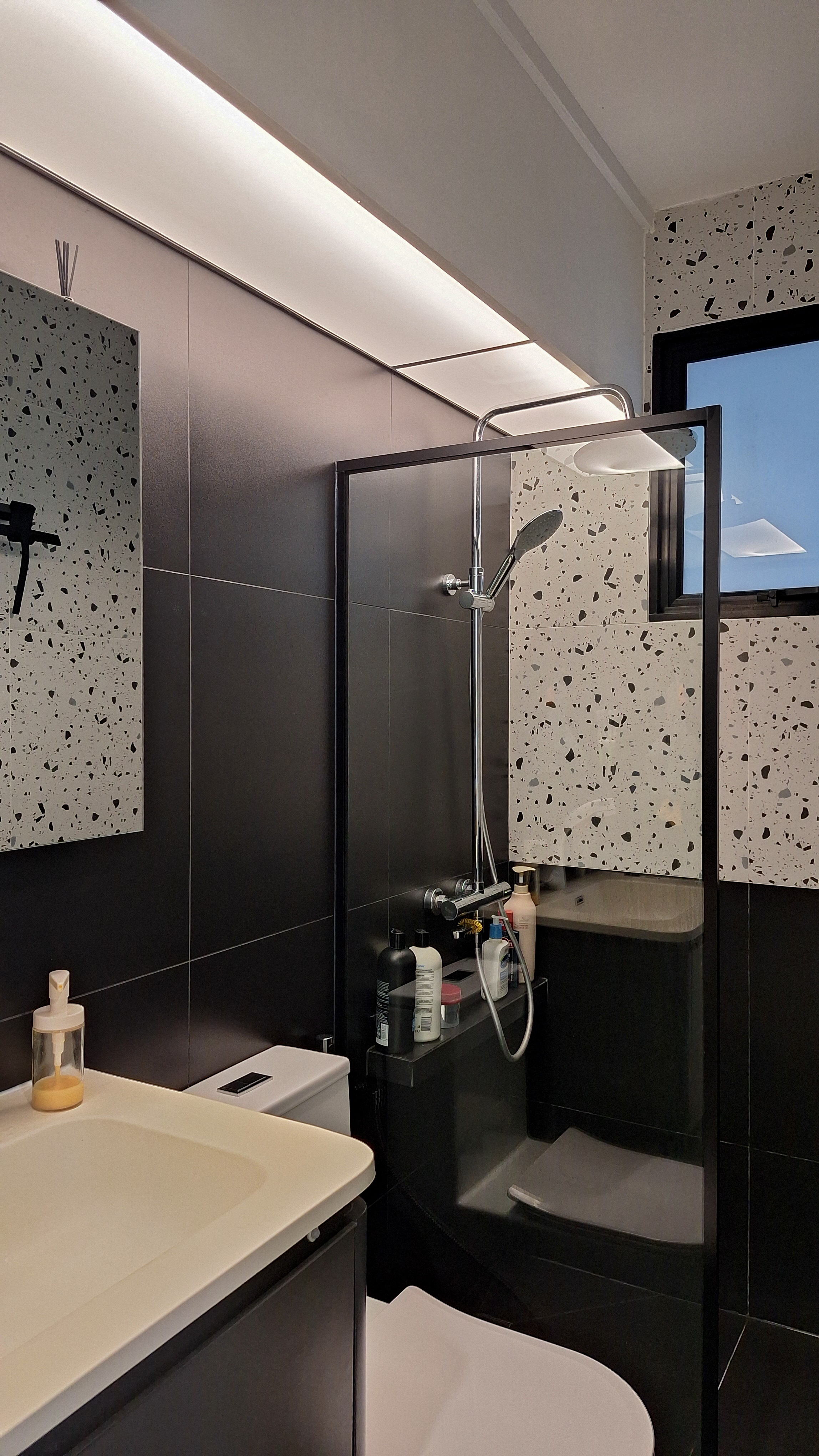 Click in to see 2 totally different bathrooms: Light vs Dark