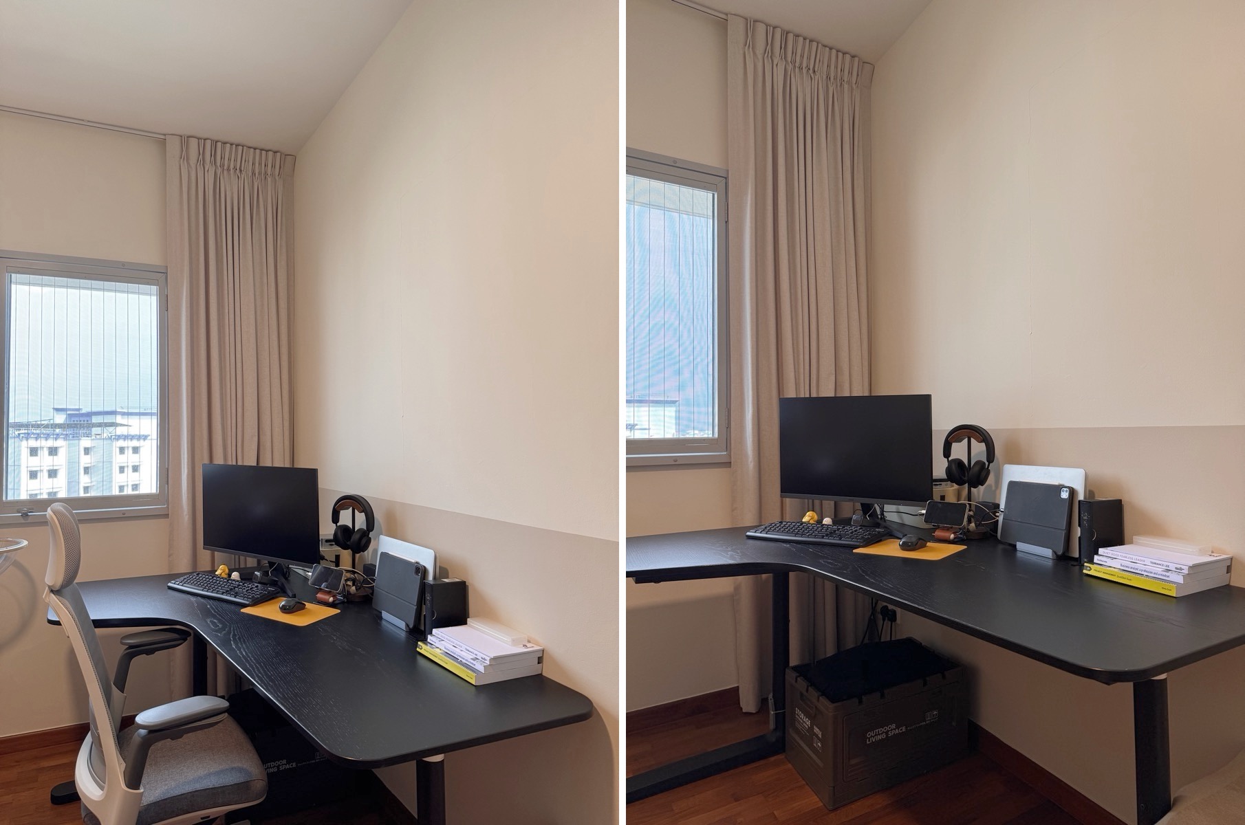 A Couple's Work From Home Setup With No Built-Ins