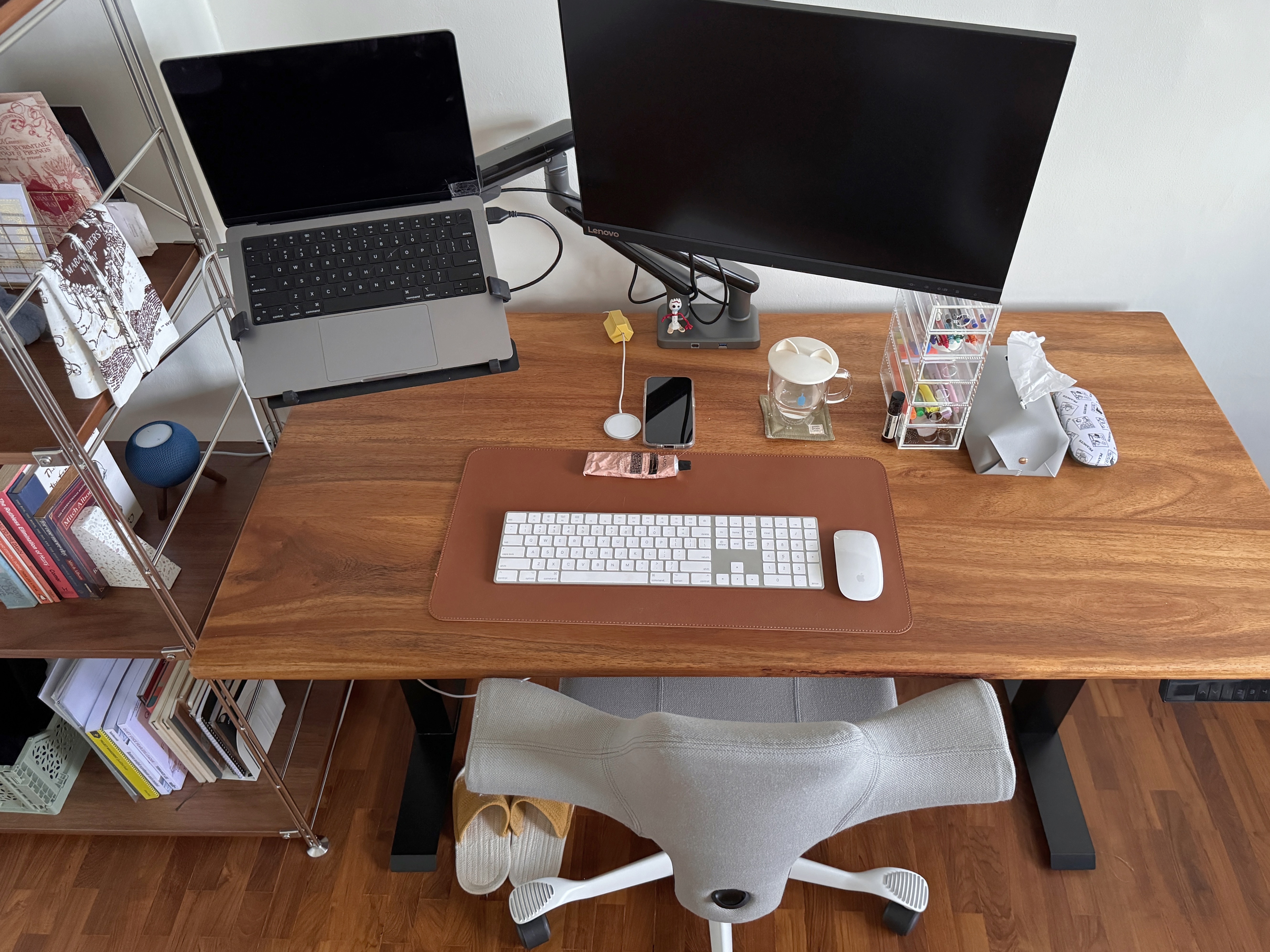 A Couple's Work From Home Setup With No Built-Ins